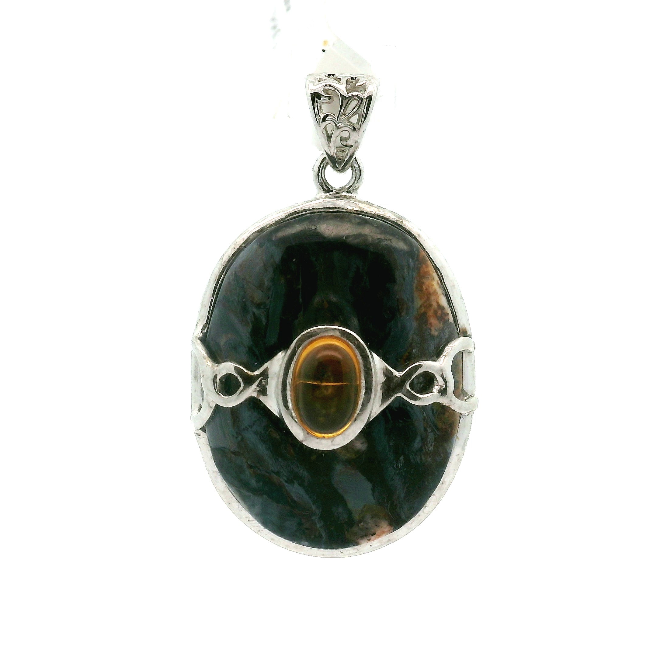 Pietersite and Citrine Pendant .925 Silver for Intuition, Transformation and Willpower