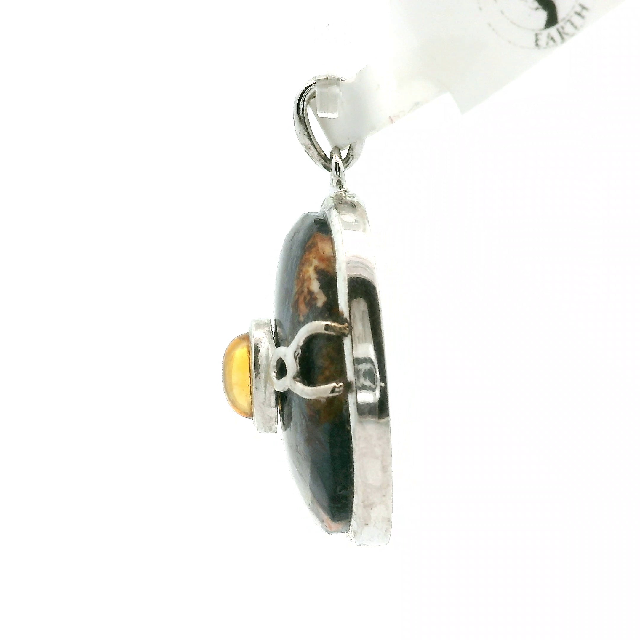Pietersite and Citrine Pendant .925 Silver for Intuition, Transformation and Willpower