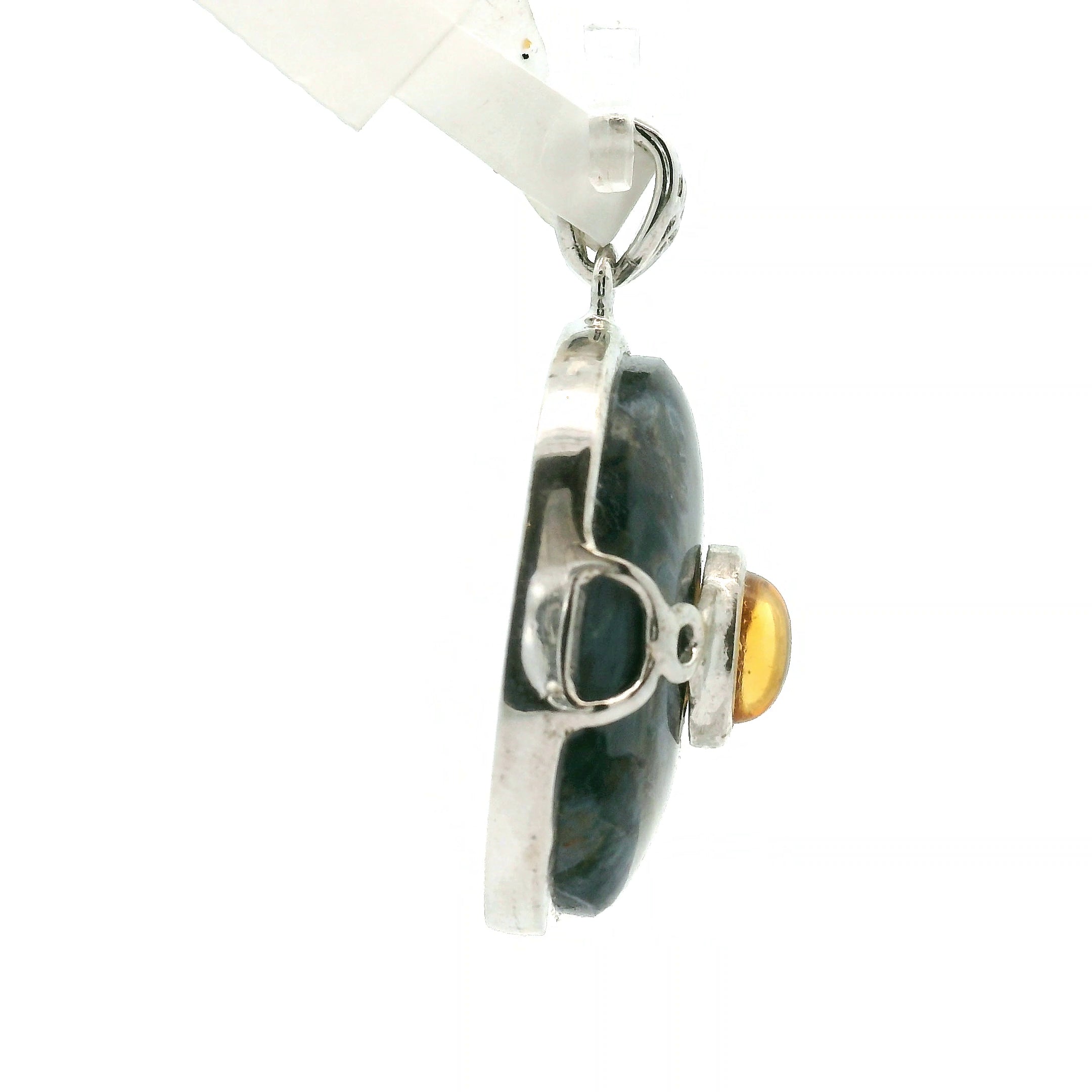Pietersite and Citrine Pendant .925 Silver for Intuition, Transformation and Willpower