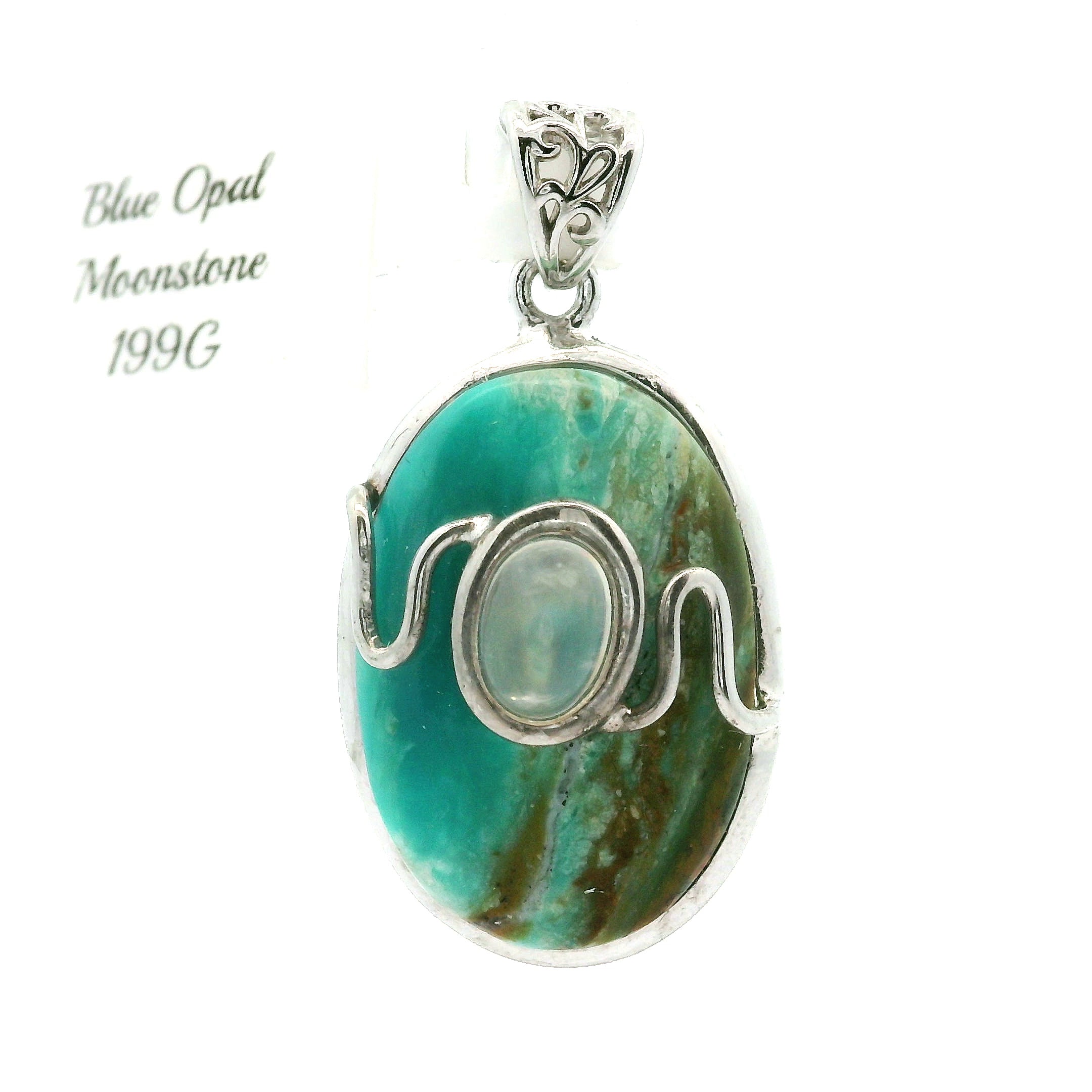 Blue Opal With Moonstone Pendant .925 Silver for Encouraging Surrender to the Divine Will