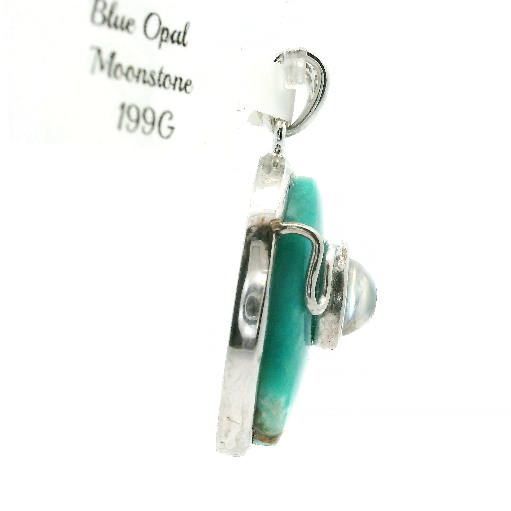 Blue Opal With Moonstone Pendant .925 Silver for Encouraging Surrender to the Divine Will