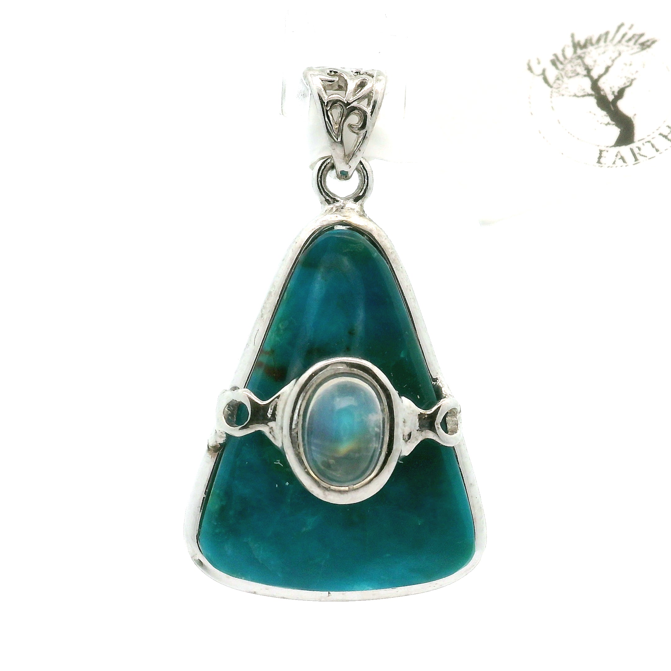 Blue Opal With Moonstone Pendant .925 Silver for Encouraging Surrender to the Divine Will
