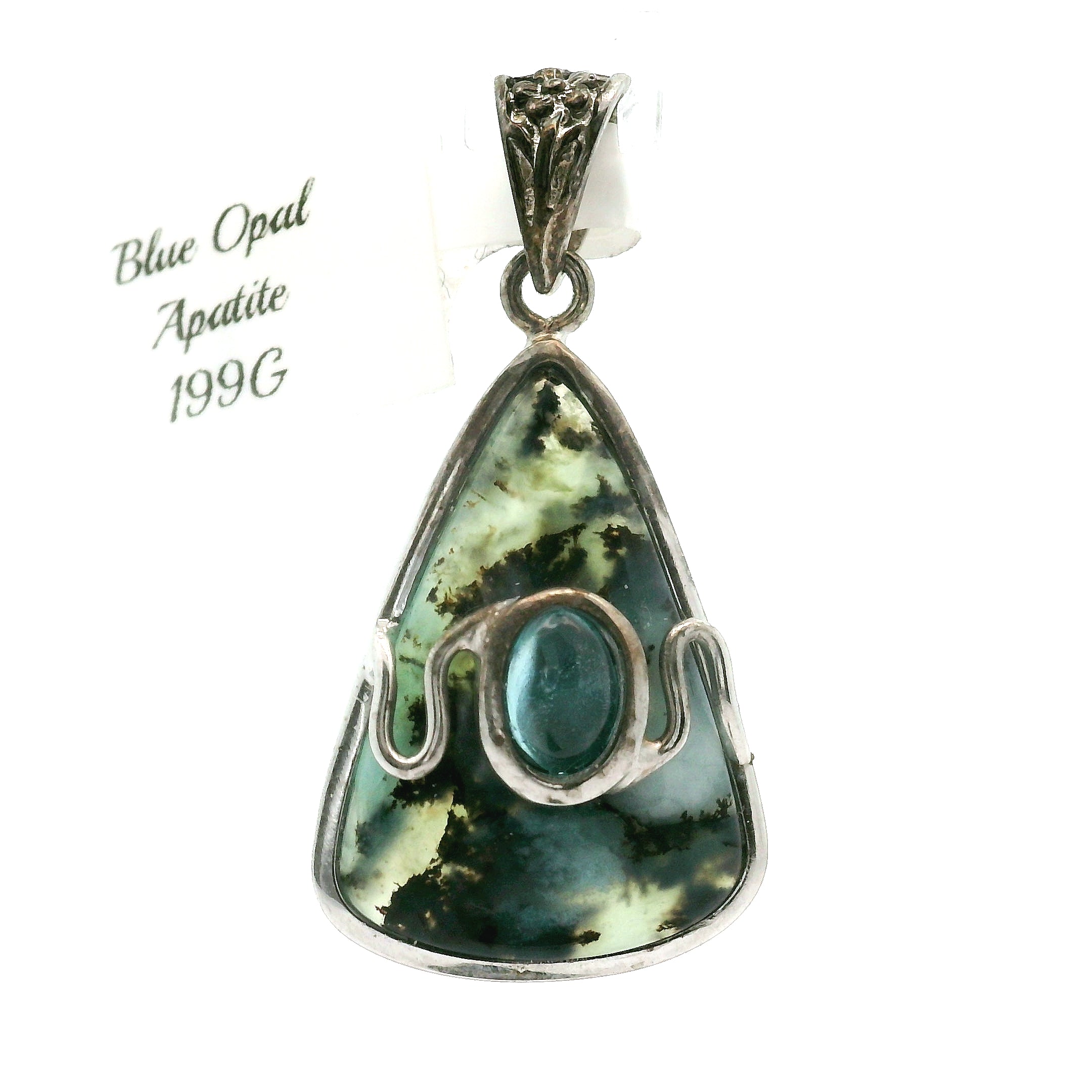 Blue Opal With Blue Apatite Pendant .925 Silver for Encouraging Surrender to the Divine Will