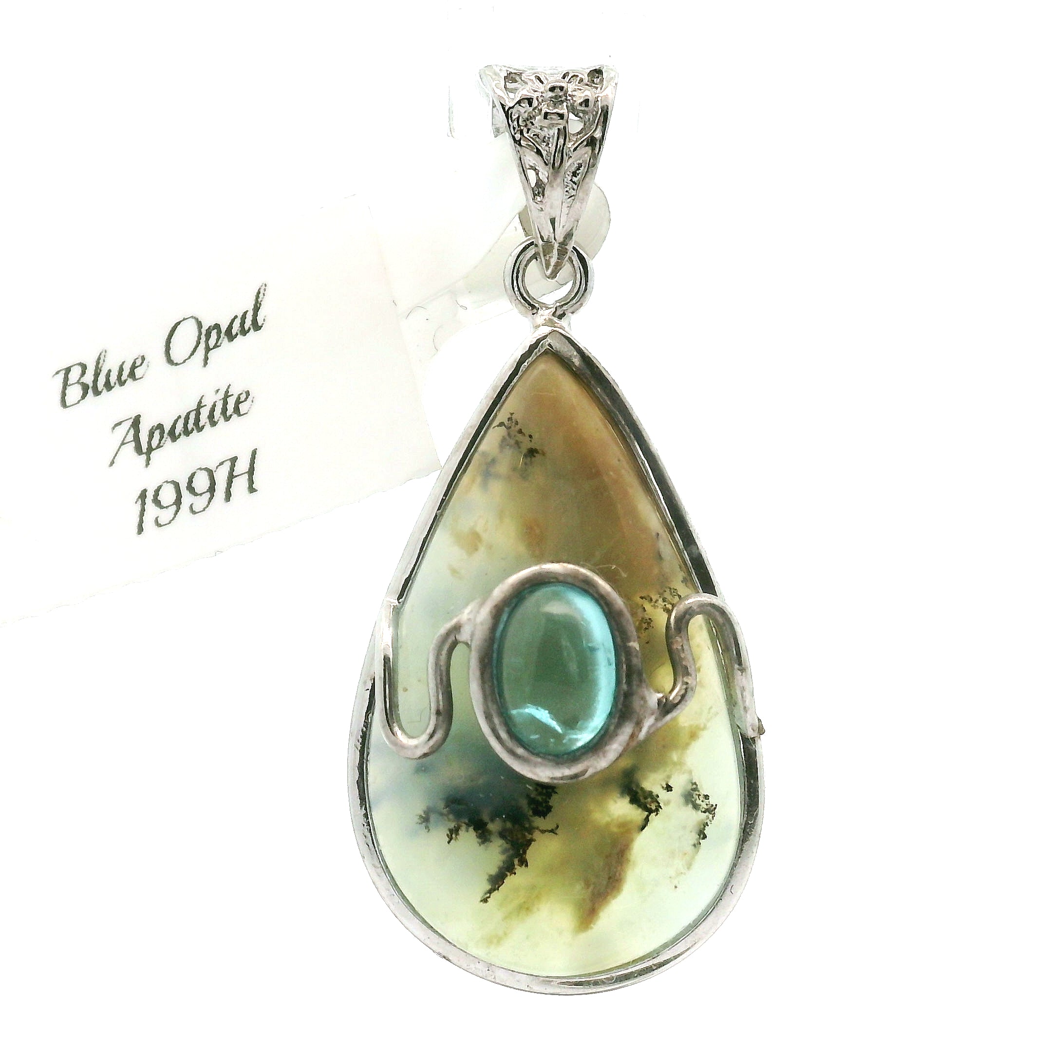 Blue Opal With Blue Apatite Pendant .925 Silver for Encouraging Surrender to the Divine Will