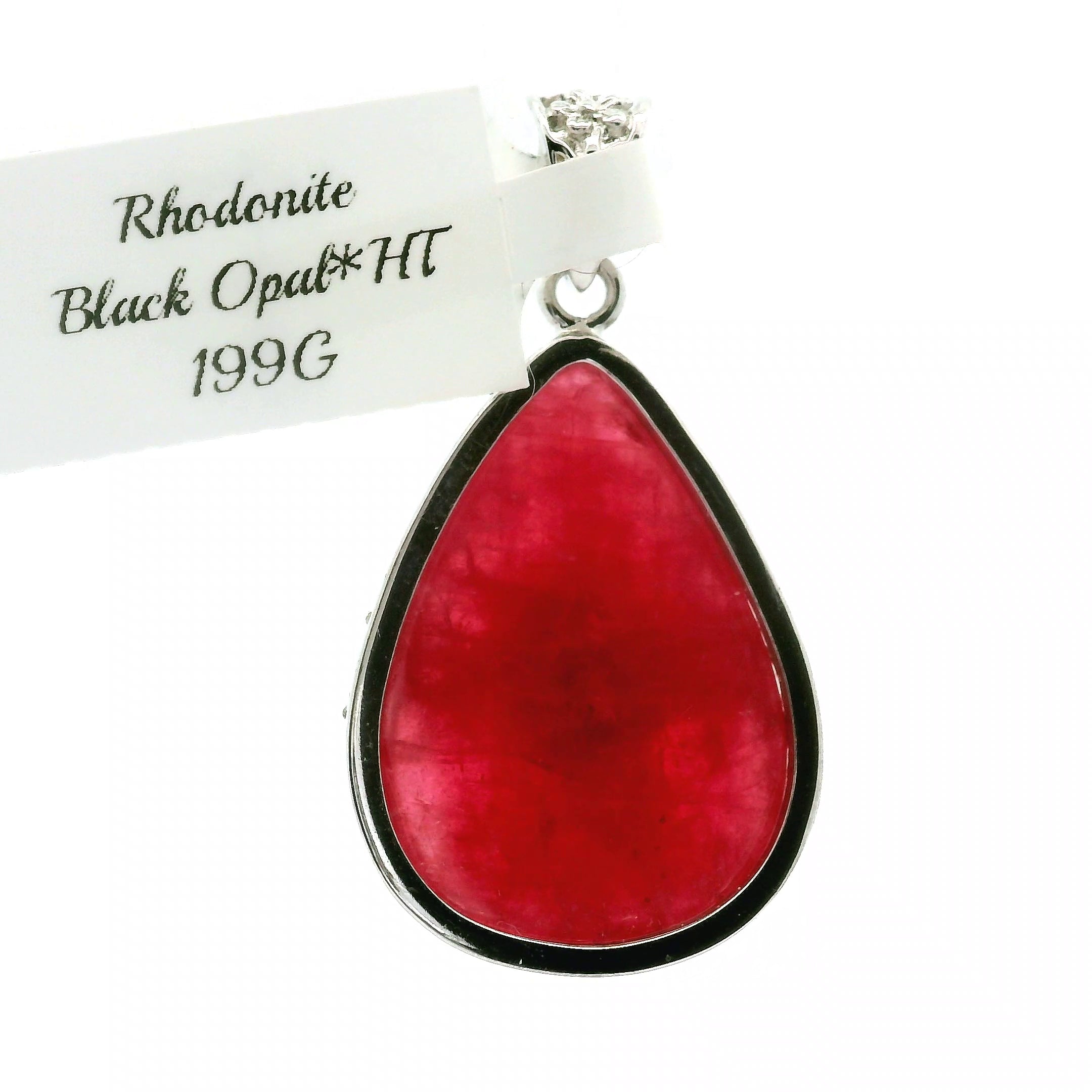 Rhodonite  with Black Opal Pendant .925 Sterling Silver for Attracting Love, Harmonizing Relationships and Knowing your Worth