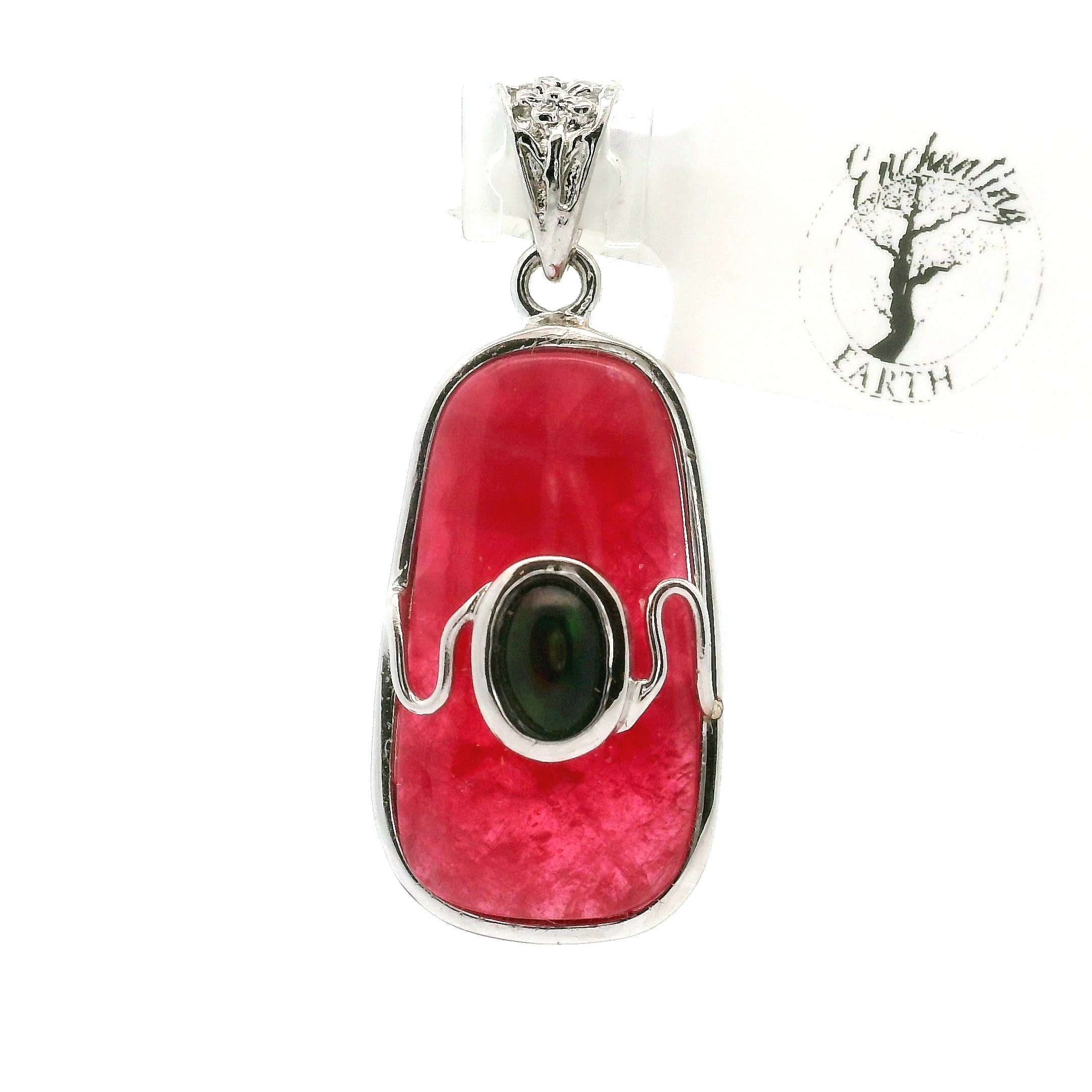 Rhodonite  with Black Opal Pendant .925 Sterling Silver for Attracting Love, Harmonizing Relationships and Knowing your Worth