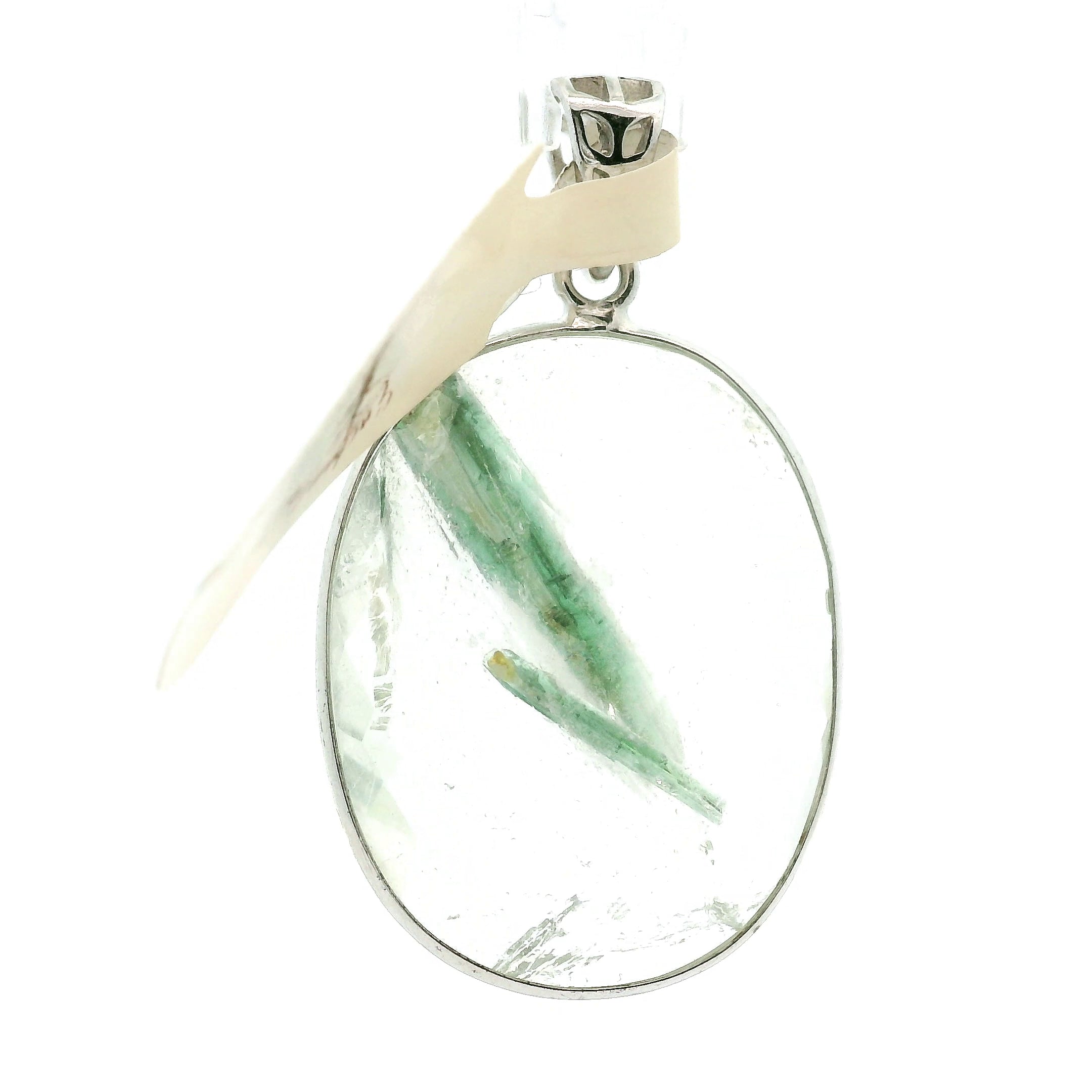 Green Tourmaline in Quartz Pendant .925 Sterling Silver for Emotional Healing, Kindness and Joy