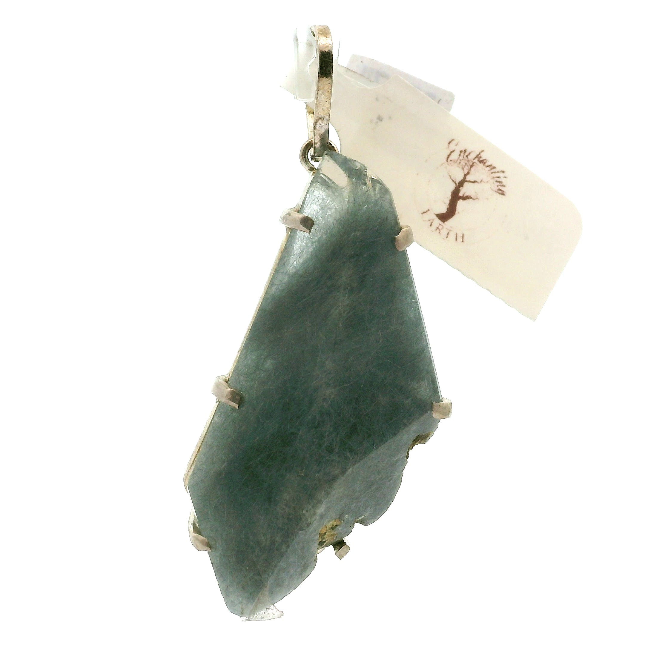 Blue Amphibole Quartz Pendant .925 Sterling Silver for Angelic Connection, Lucid Dreaming and Channeling