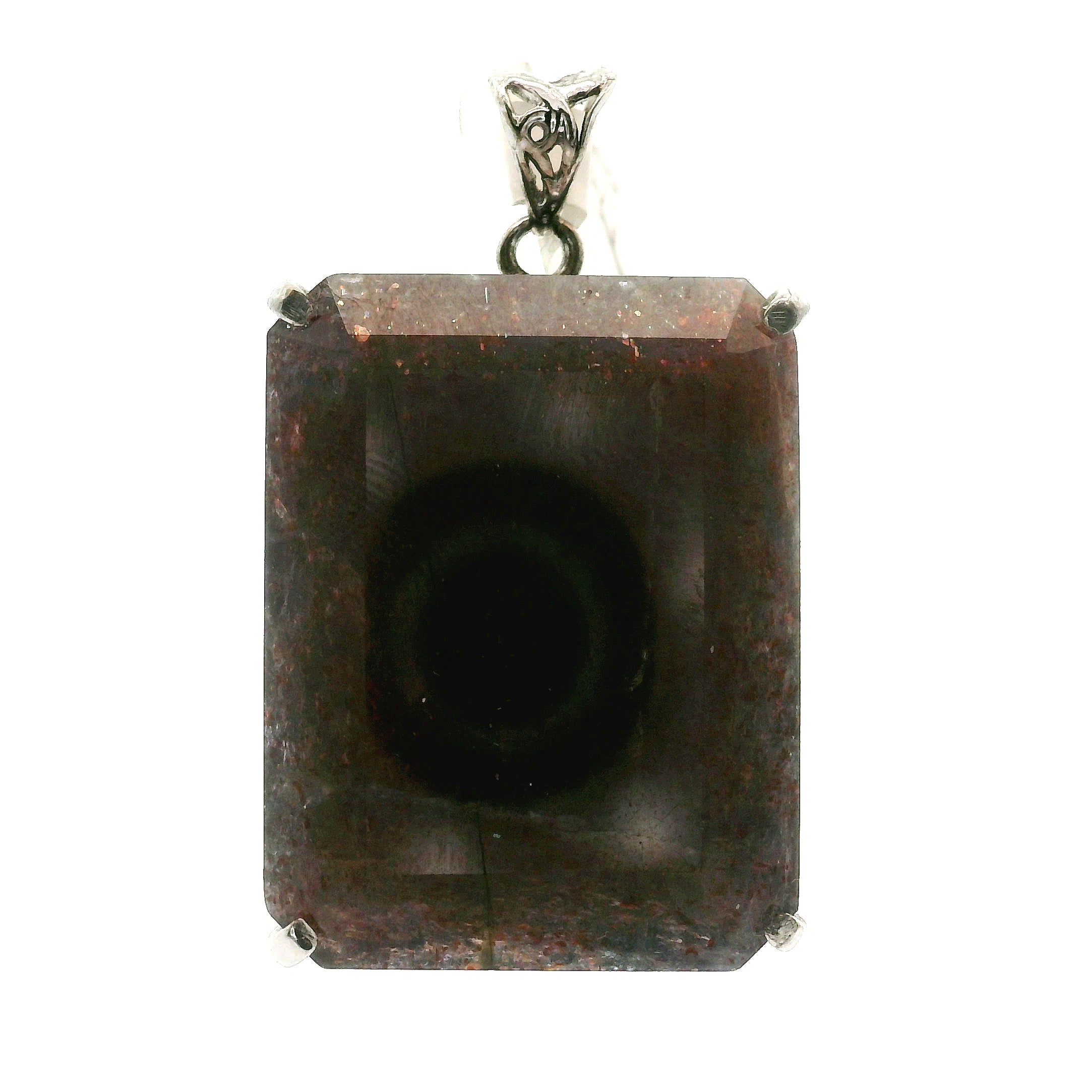 Iolite Sunstone Emerald Cut Pendant .925 Silver for Confidence and Clear Vision