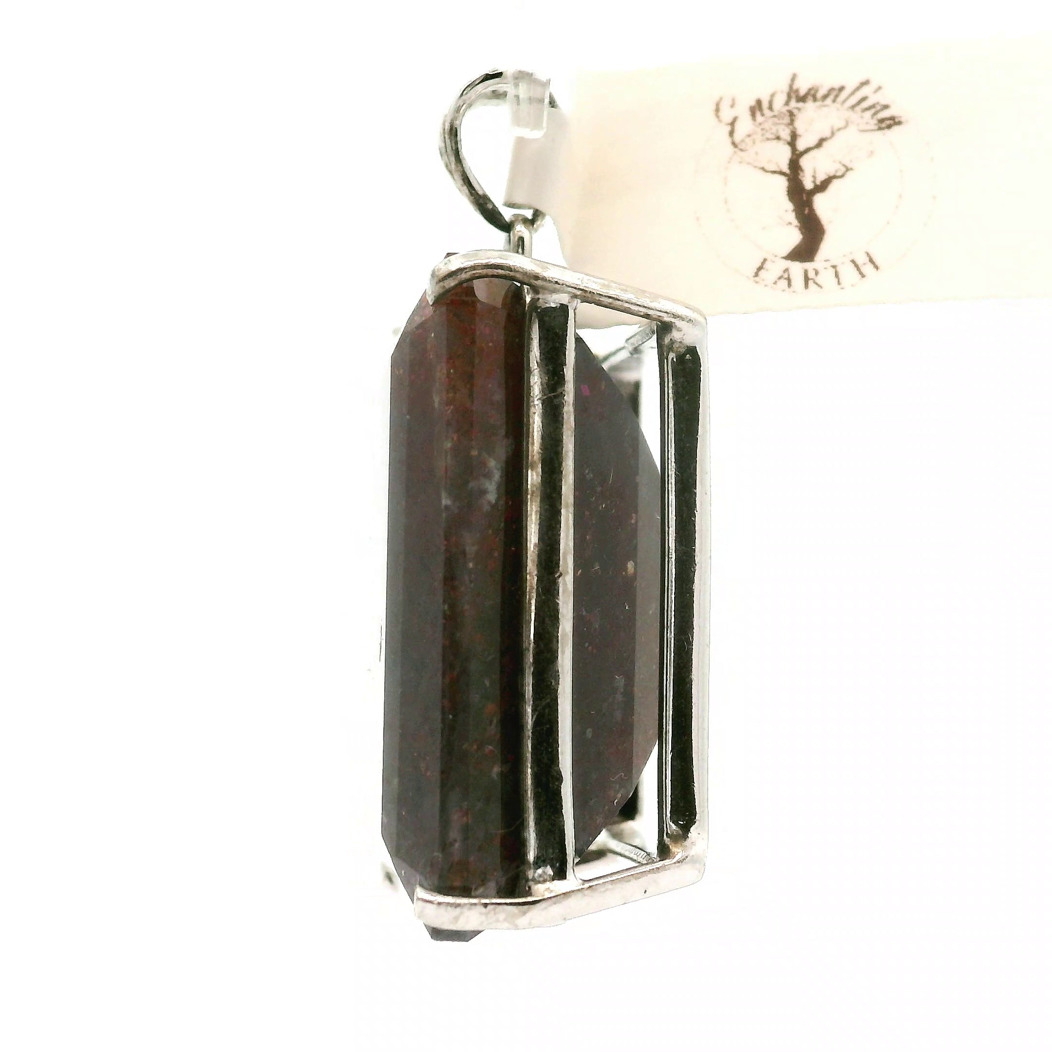 Iolite Sunstone Emerald Cut Pendant .925 Silver for Confidence and Clear Vision
