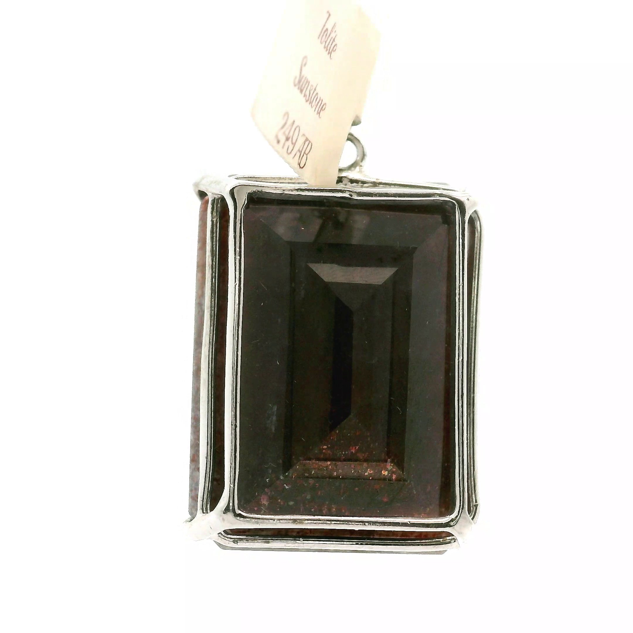 Iolite Sunstone Emerald Cut Pendant .925 Silver for Confidence and Clear Vision