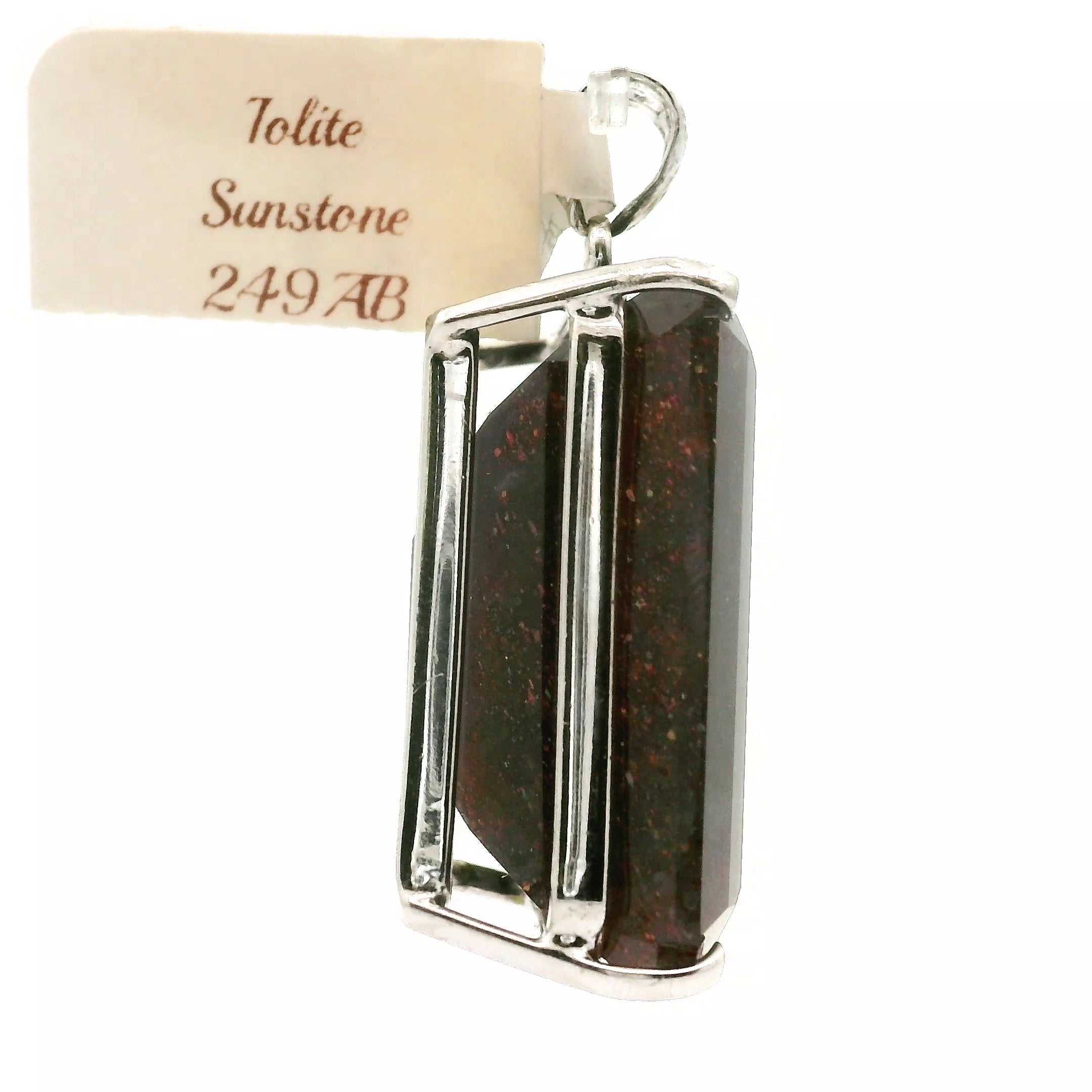Iolite Sunstone Emerald Cut Pendant .925 Silver for Confidence and Clear Vision