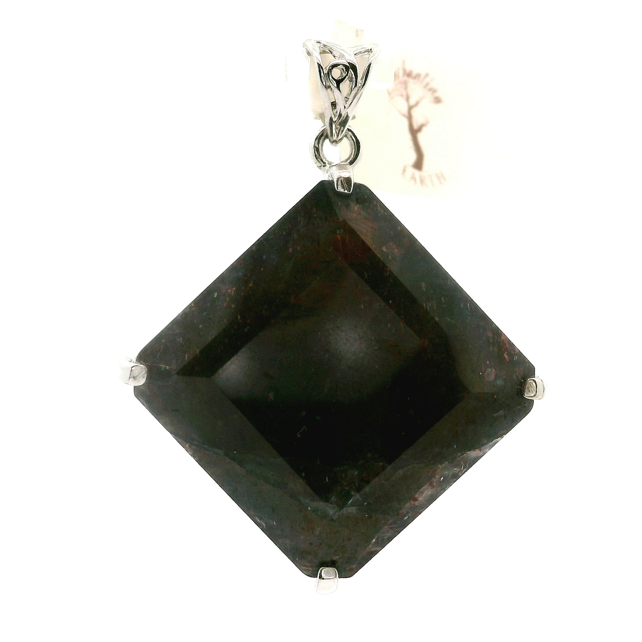 Iolite Sunstone Emerald Cut Pendant .925 Silver for Confidence and Clear Vision