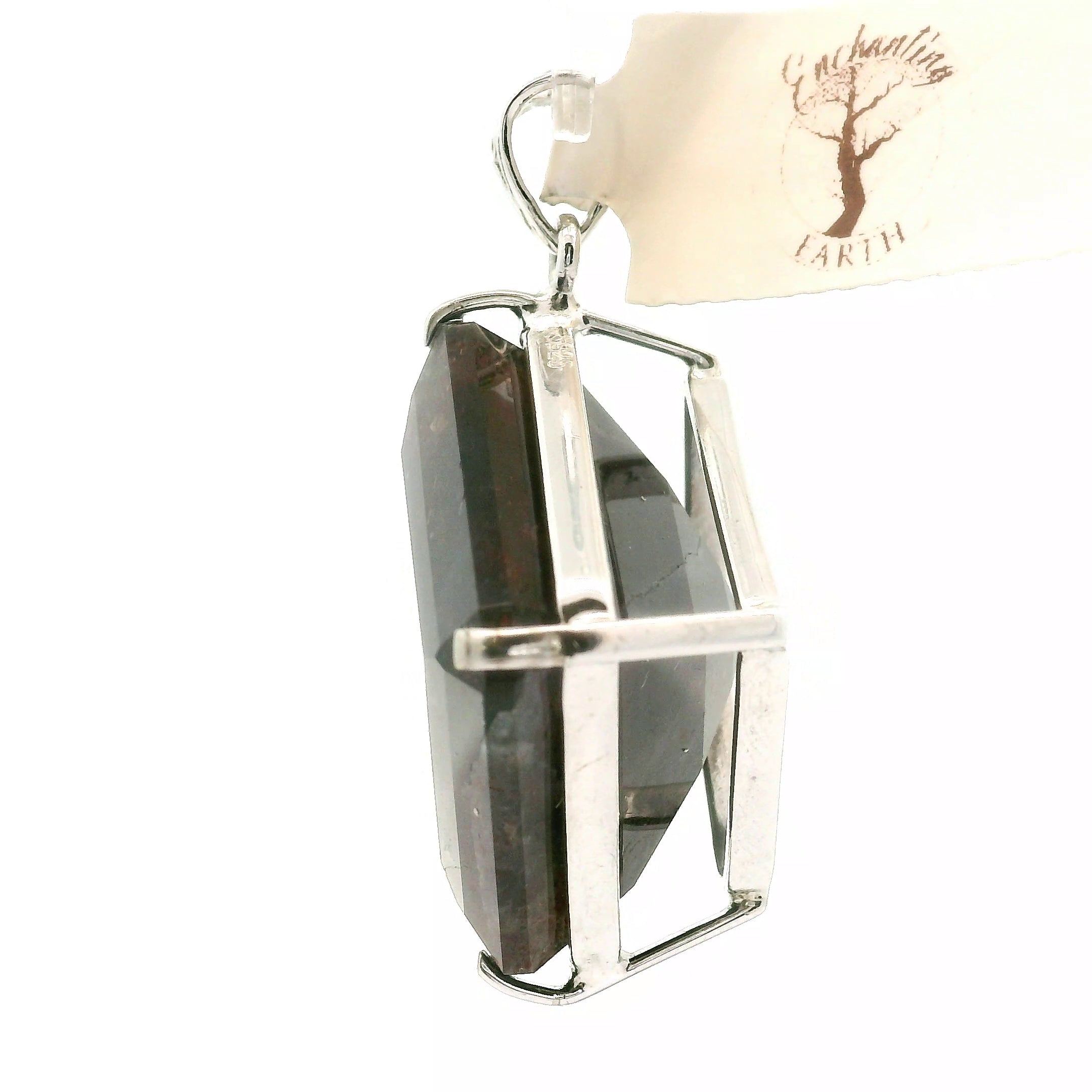 Iolite Sunstone Emerald Cut Pendant .925 Silver for Confidence and Clear Vision