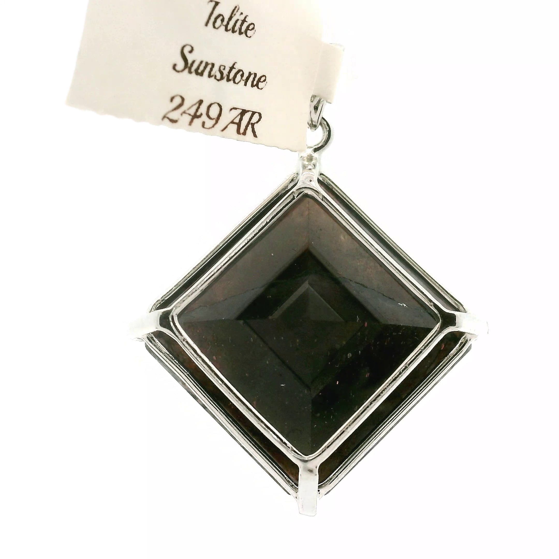 Iolite Sunstone Emerald Cut Pendant .925 Silver for Confidence and Clear Vision