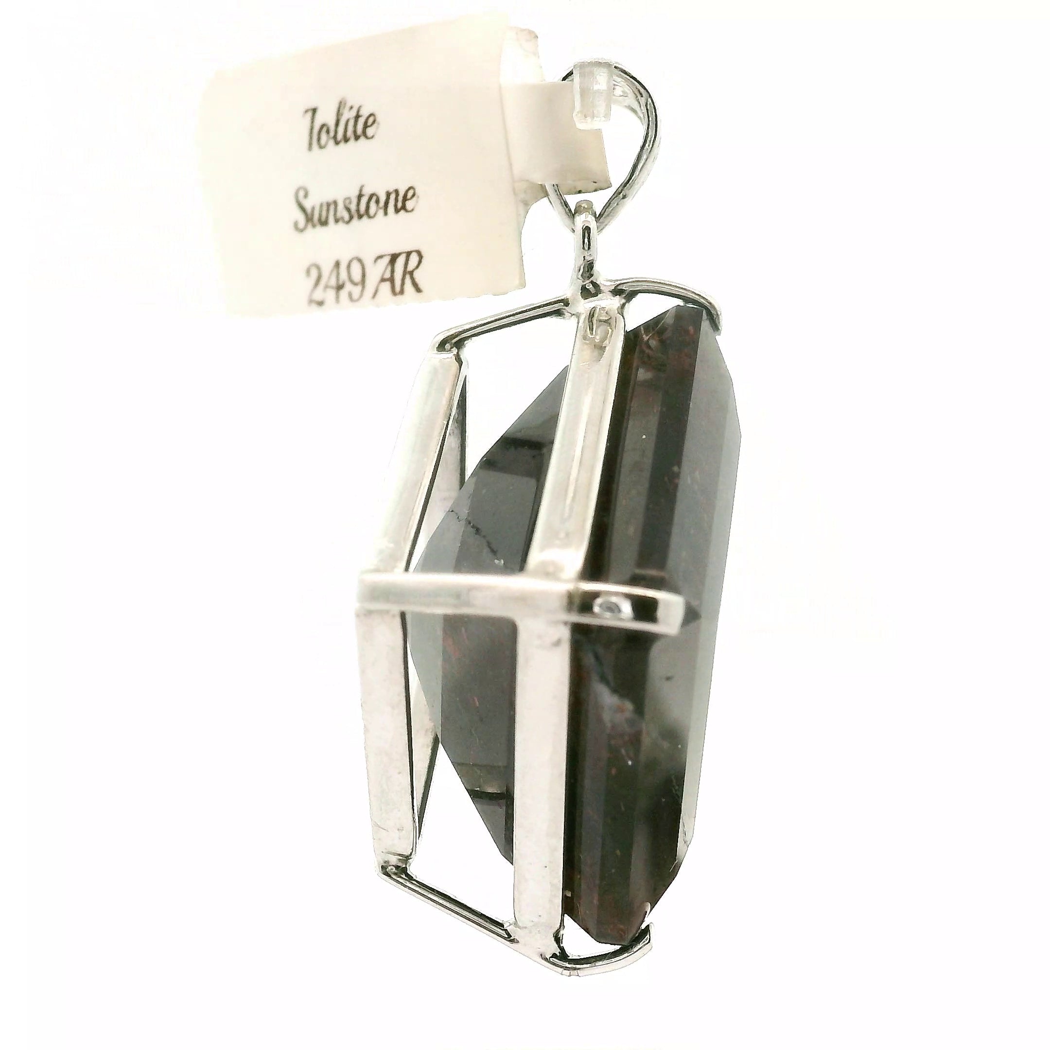 Iolite Sunstone Emerald Cut Pendant .925 Silver for Confidence and Clear Vision