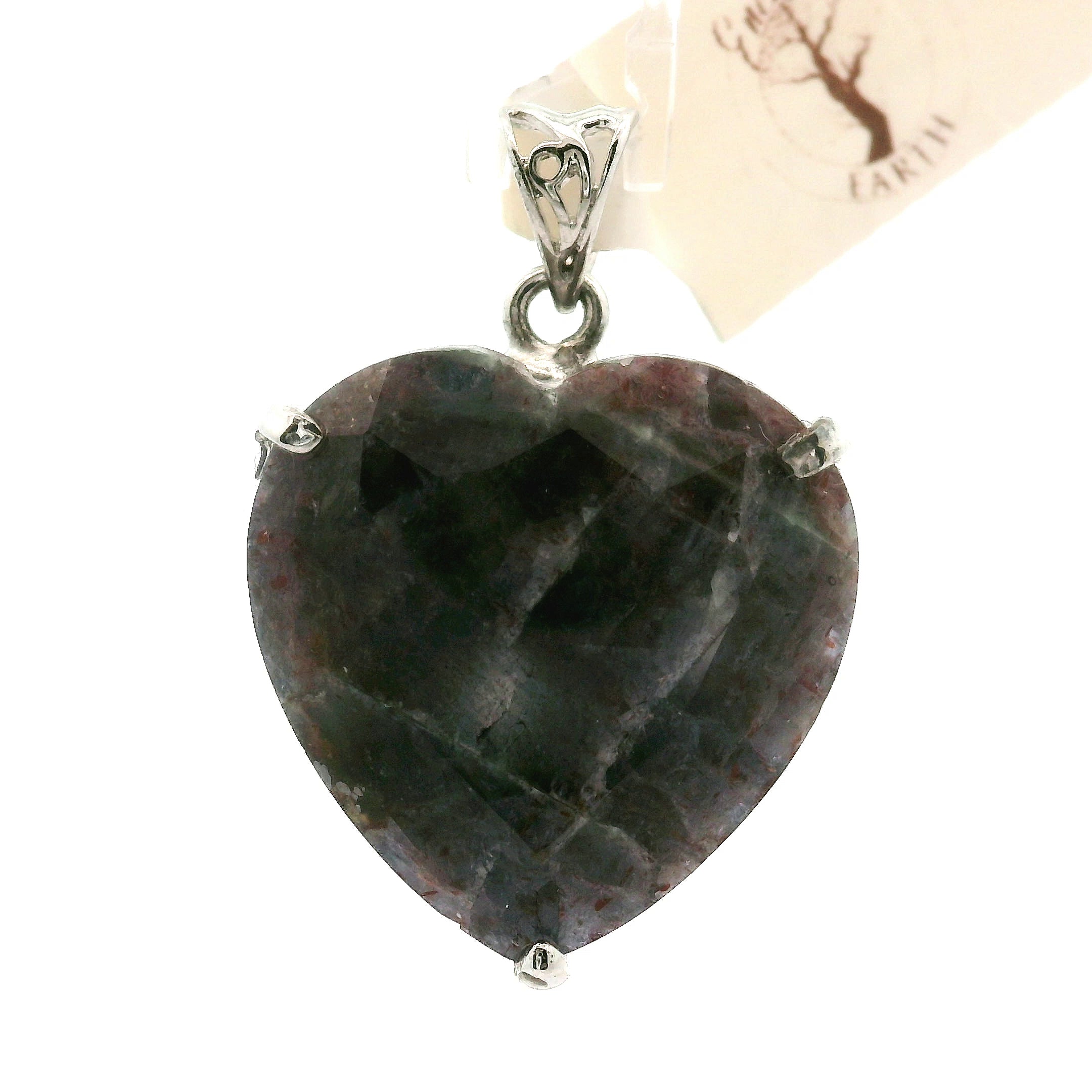 Iolite Sunstone Radiant Cut Pendant .925 Silver for Confidence and Clear Vision