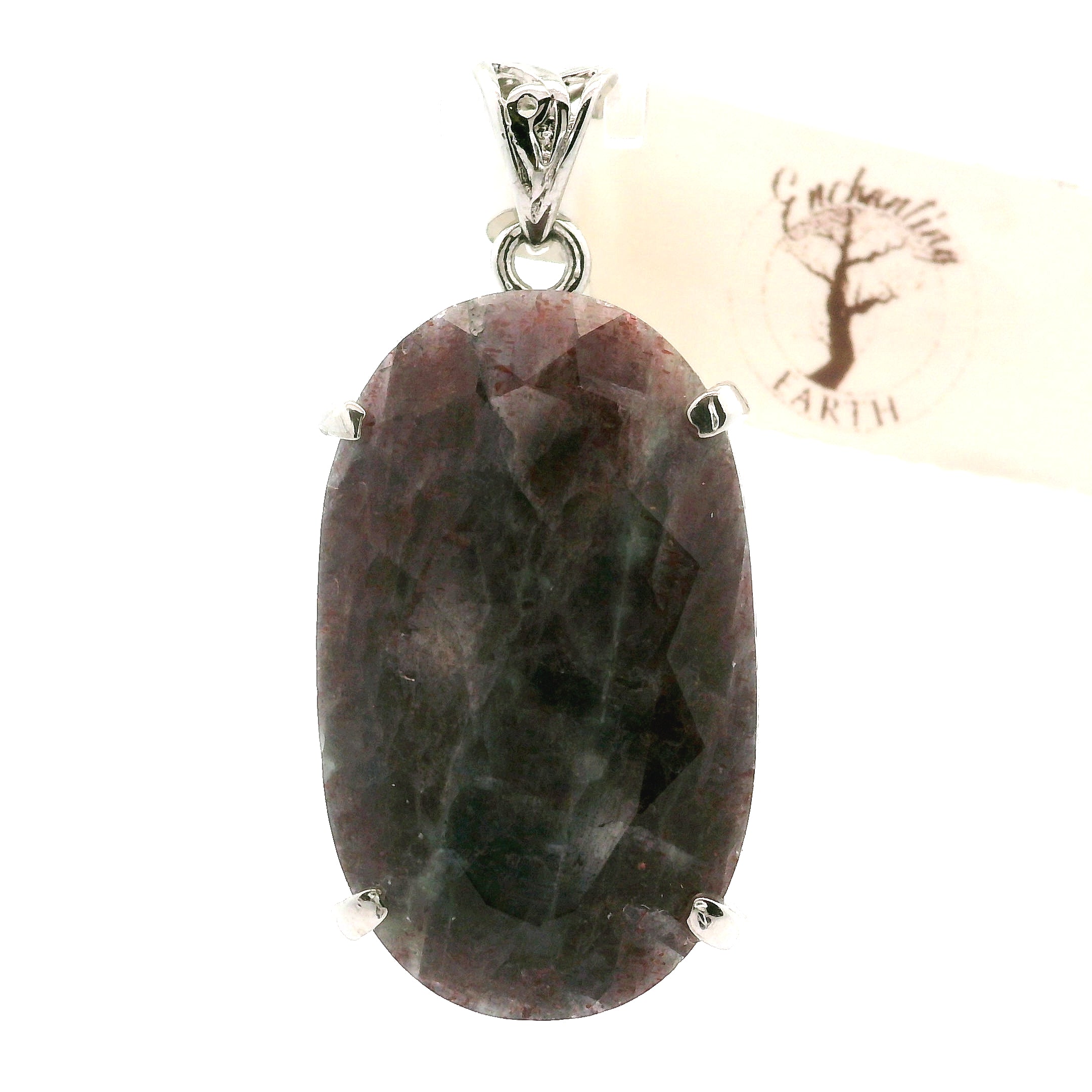 Iolite Sunstone Radiant Cut Pendant .925 Silver for Confidence and Clear Vision