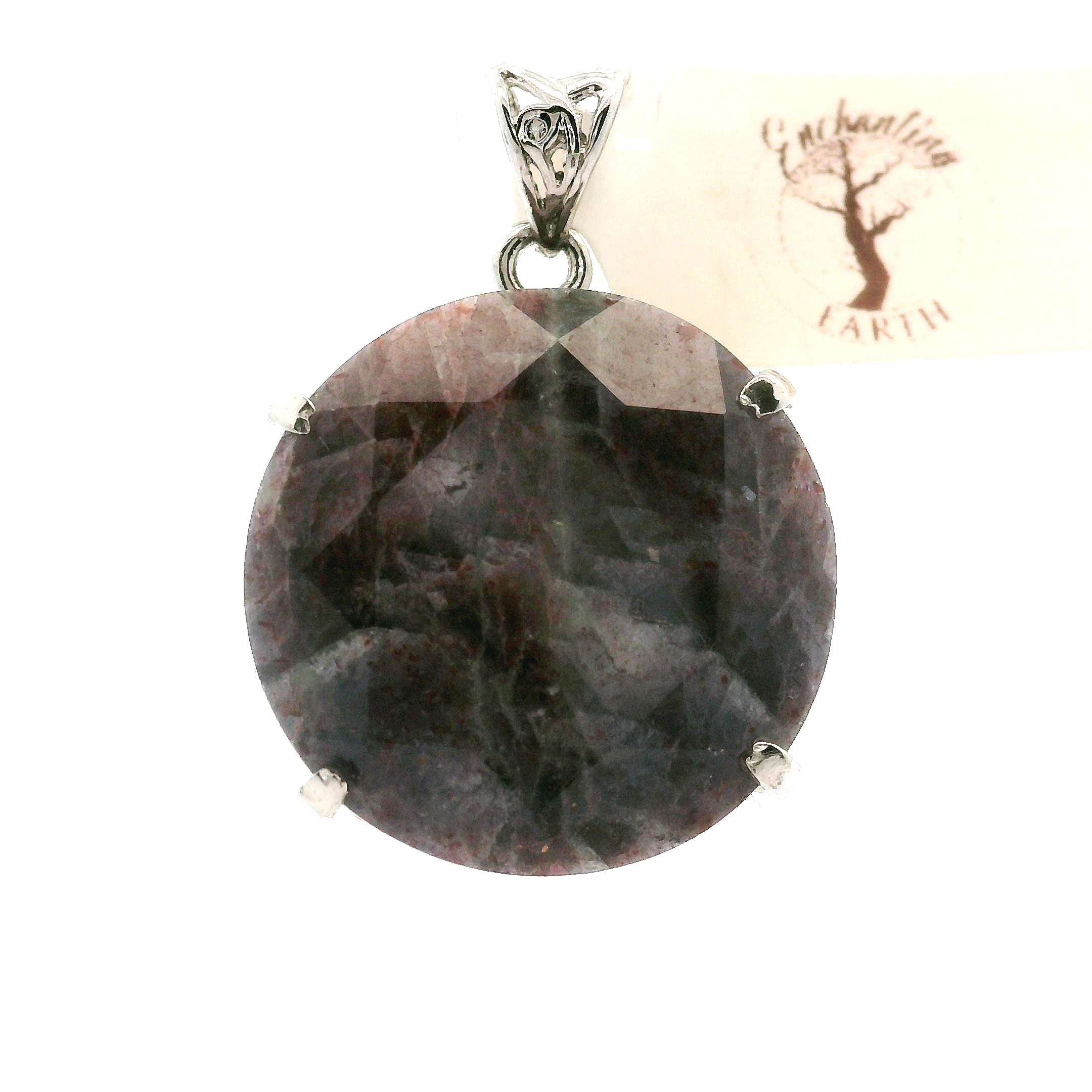 Iolite Sunstone Radiant Cut Pendant .925 Silver for Confidence and Clear Vision