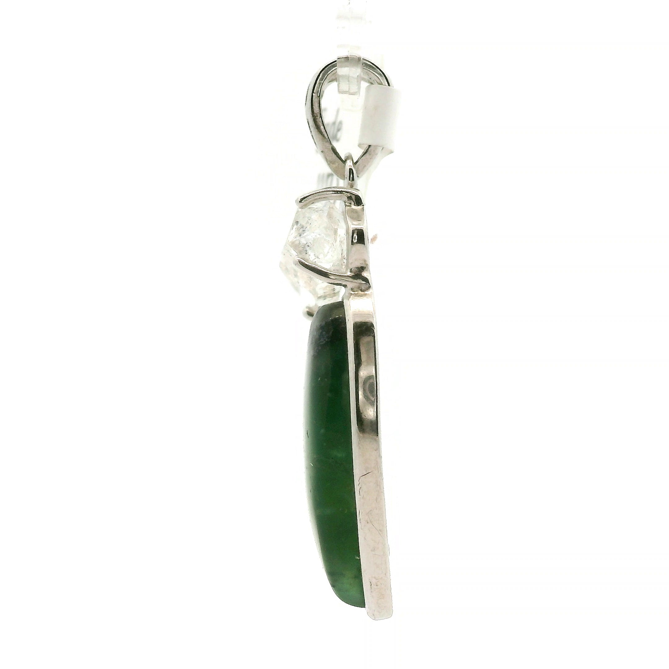 Jade and Herkimer Diamond Quartz Pendant .925 Silver for Abundance, Good Luck, Joy and Protection