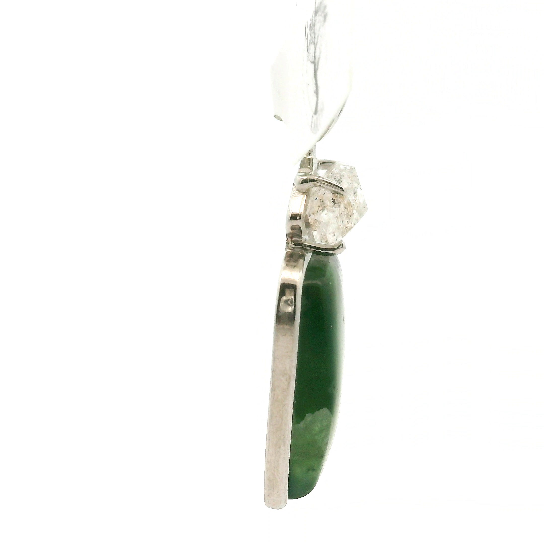 Jade and Herkimer Diamond Quartz Pendant .925 Silver for Abundance, Good Luck, Joy and Protection