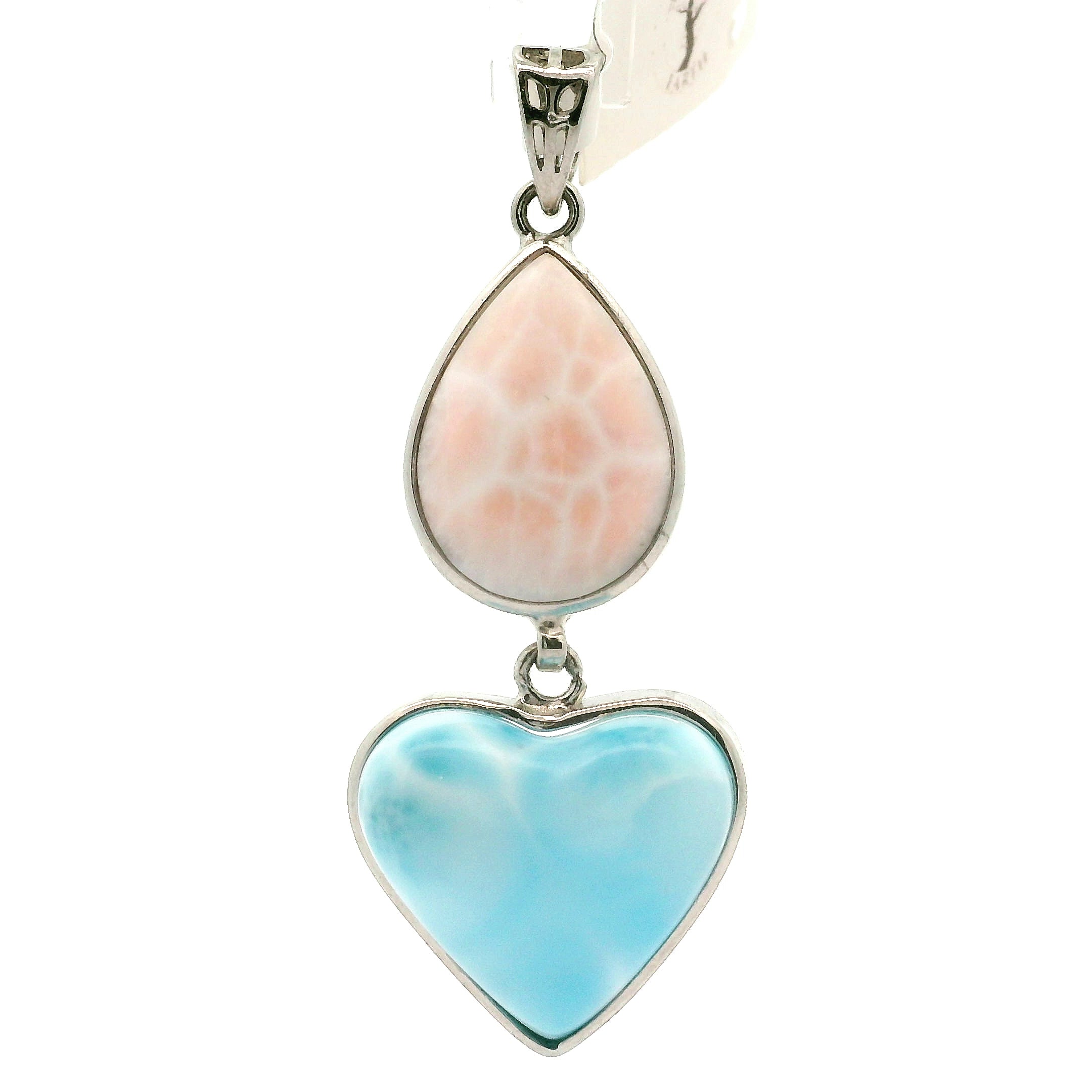 Pink Natrolite and Larimar Pendant .925 Silver for Channeling, Psychic Abilities and Awakening of your Third Eye Chakra
