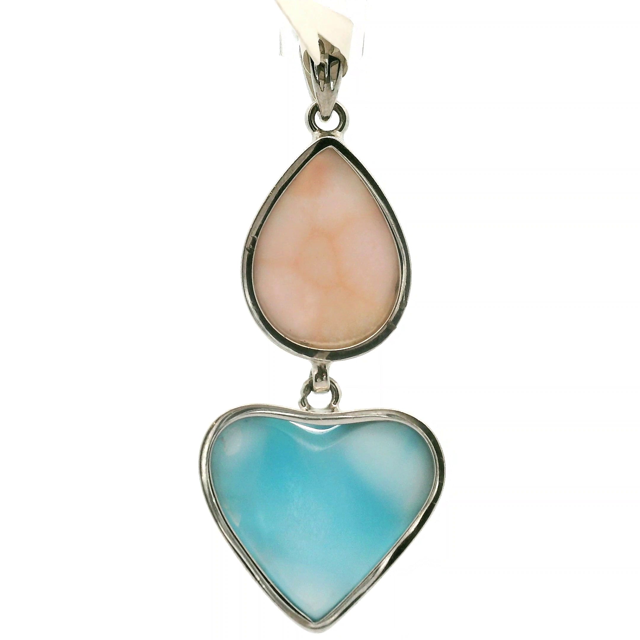 Pink Natrolite and Larimar Pendant .925 Silver for Channeling, Psychic Abilities and Awakening of your Third Eye Chakra