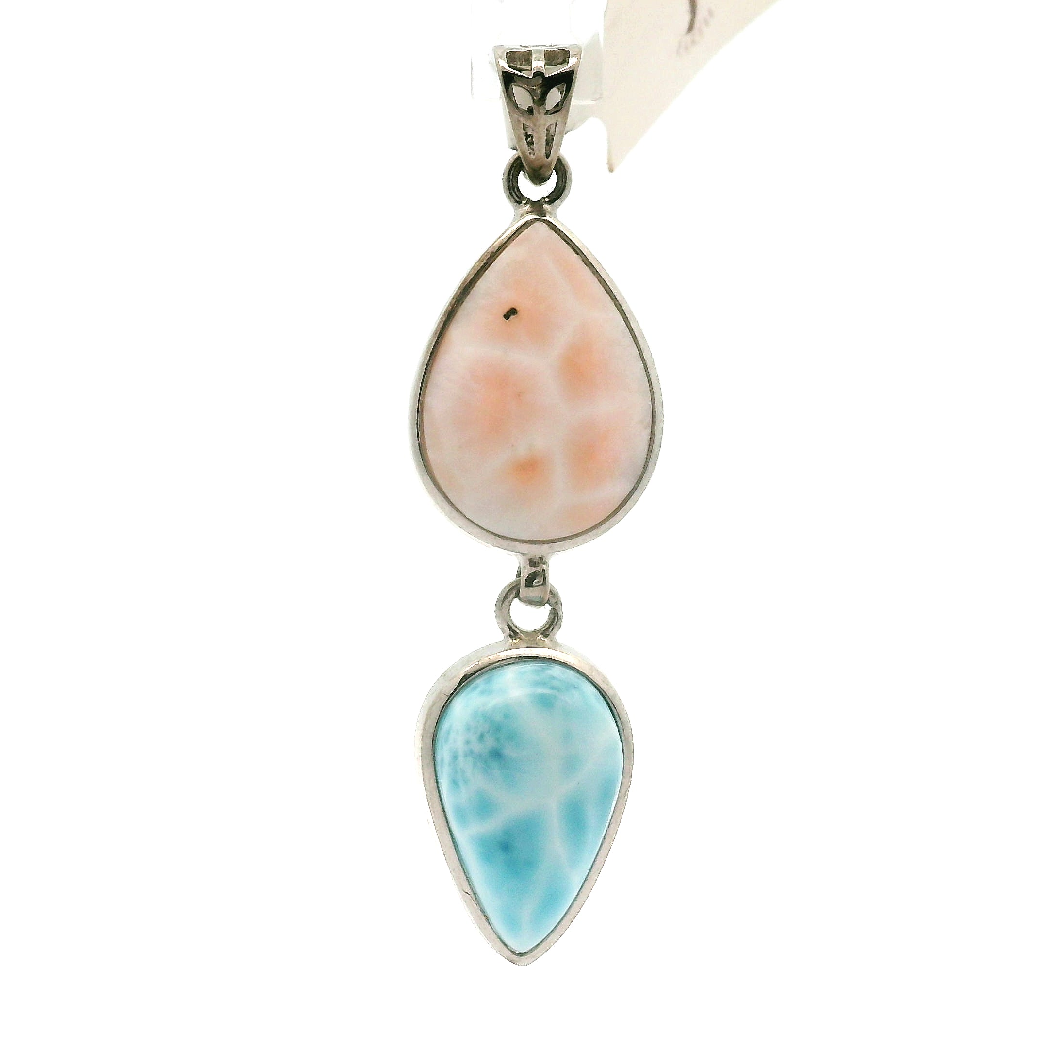 Pink Natrolite and Larimar Pendant .925 Silver for Channeling, Psychic Abilities and Awakening of your Third Eye Chakra
