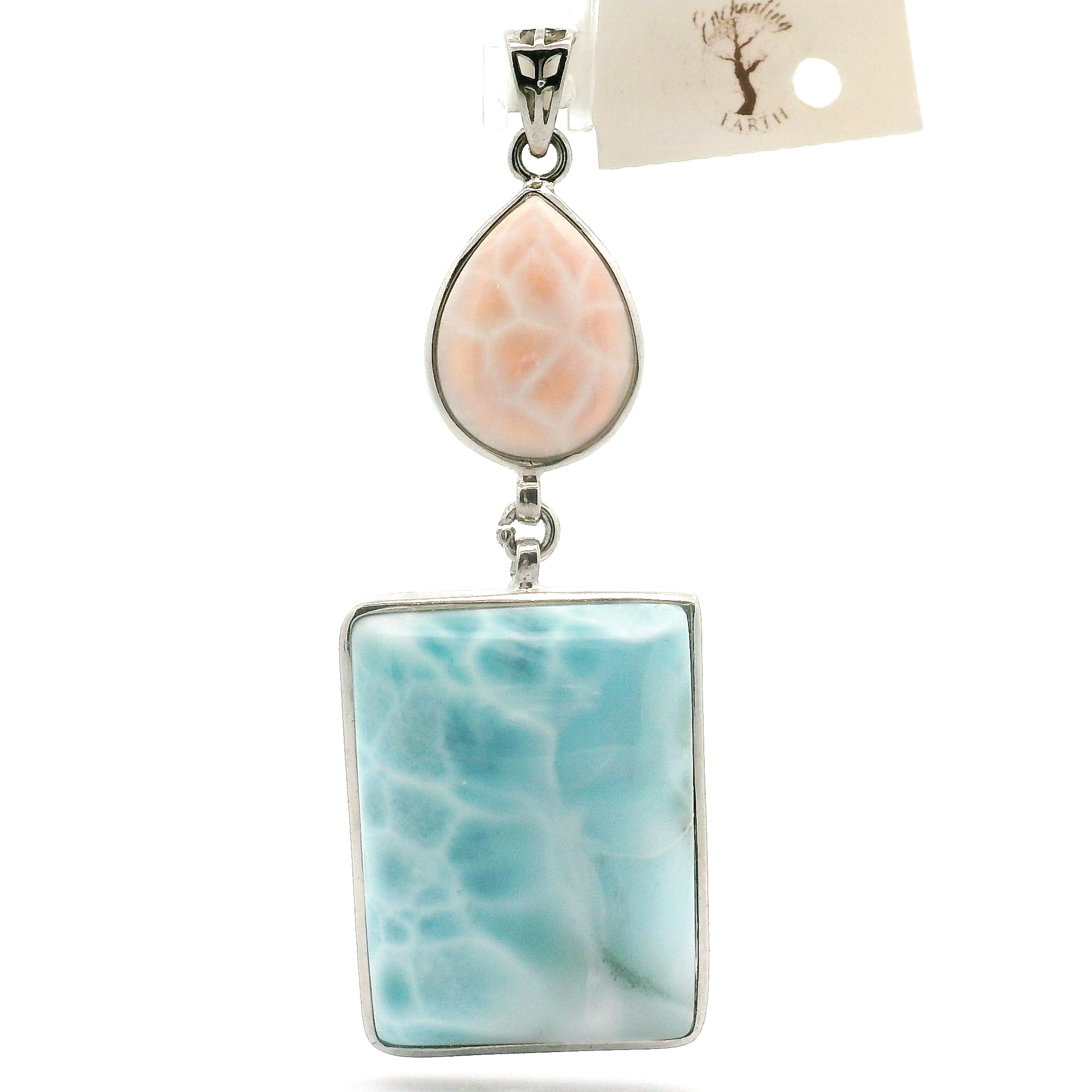 Pink Natrolite and Larimar Pendant .925 Silver for Channeling, Psychic Abilities and Awakening of your Third Eye Chakra