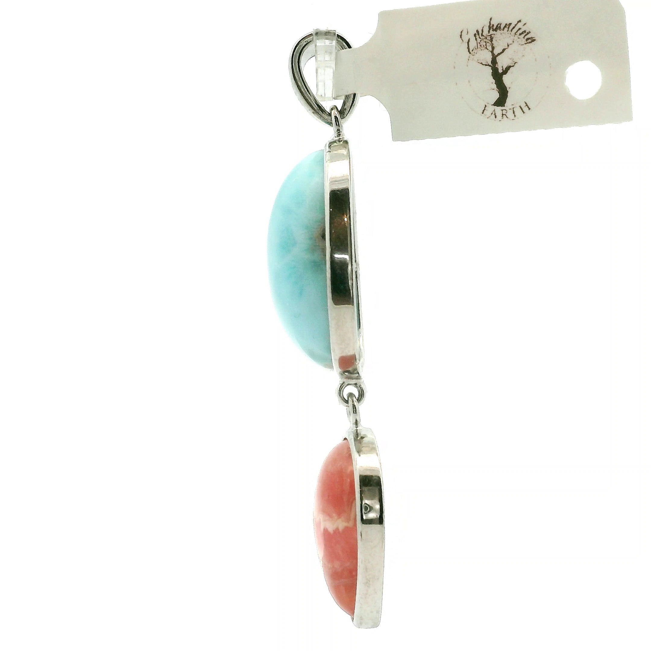 Larimar x Rhodochrosite Pendant .925 Silver (AAA Grade) for Peace and Healing