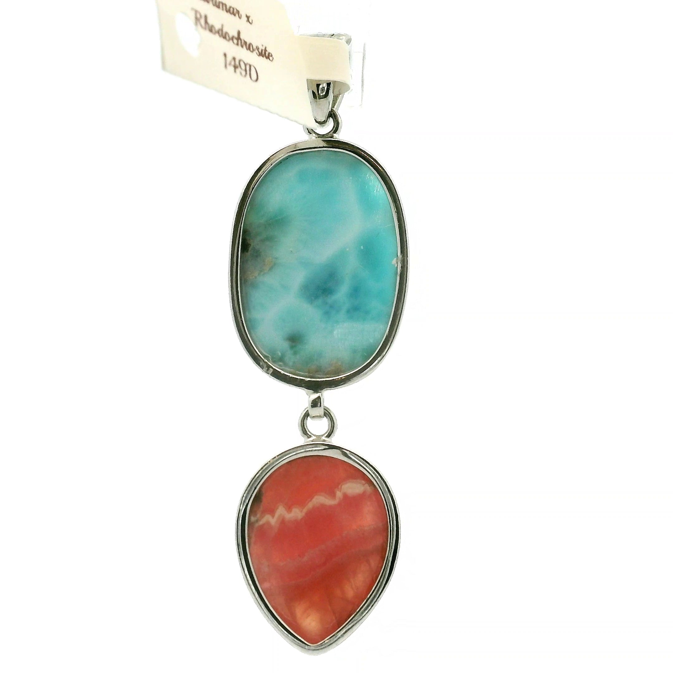 Larimar x Rhodochrosite Pendant .925 Silver (AAA Grade) for Peace and Healing