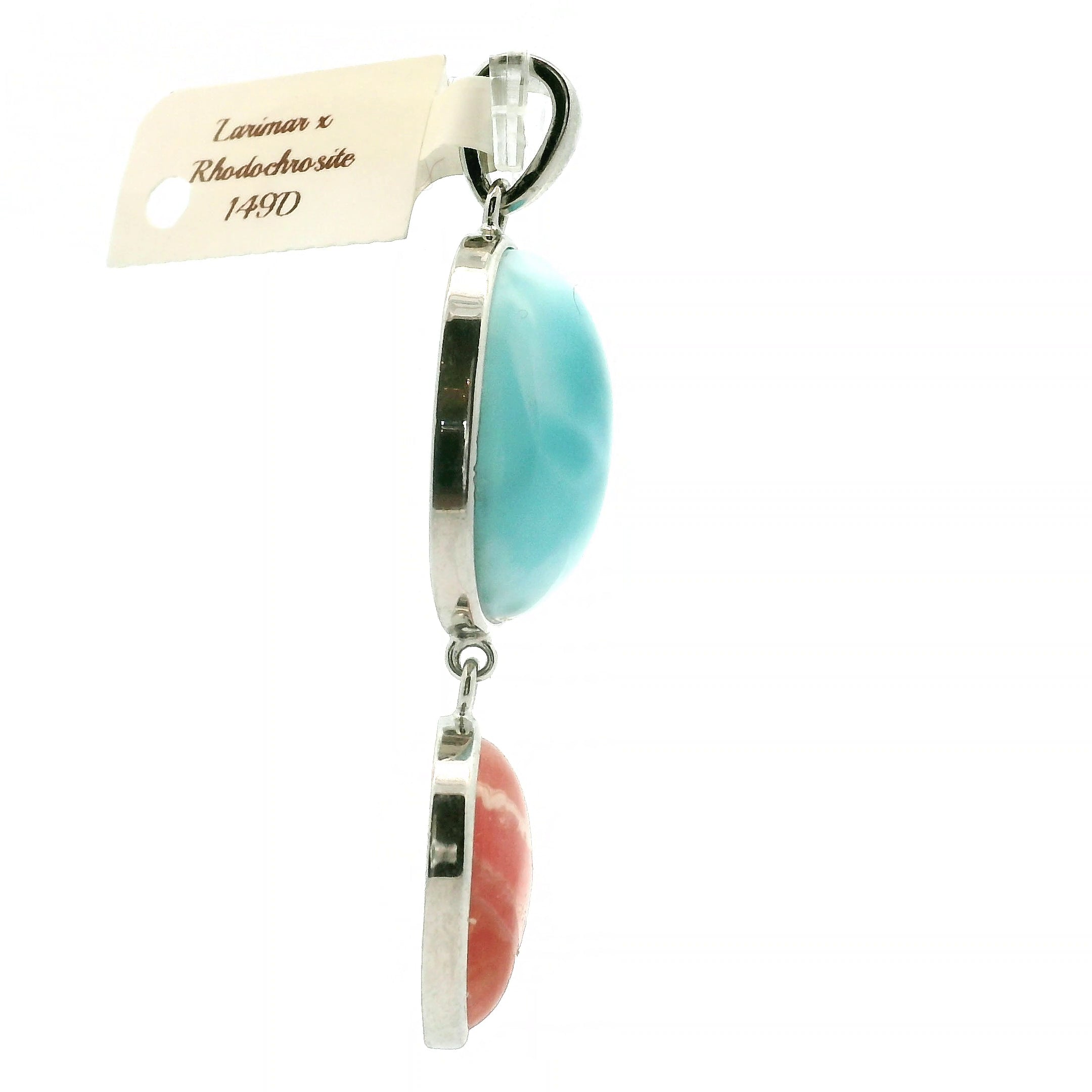Larimar x Rhodochrosite Pendant .925 Silver (AAA Grade) for Peace and Healing