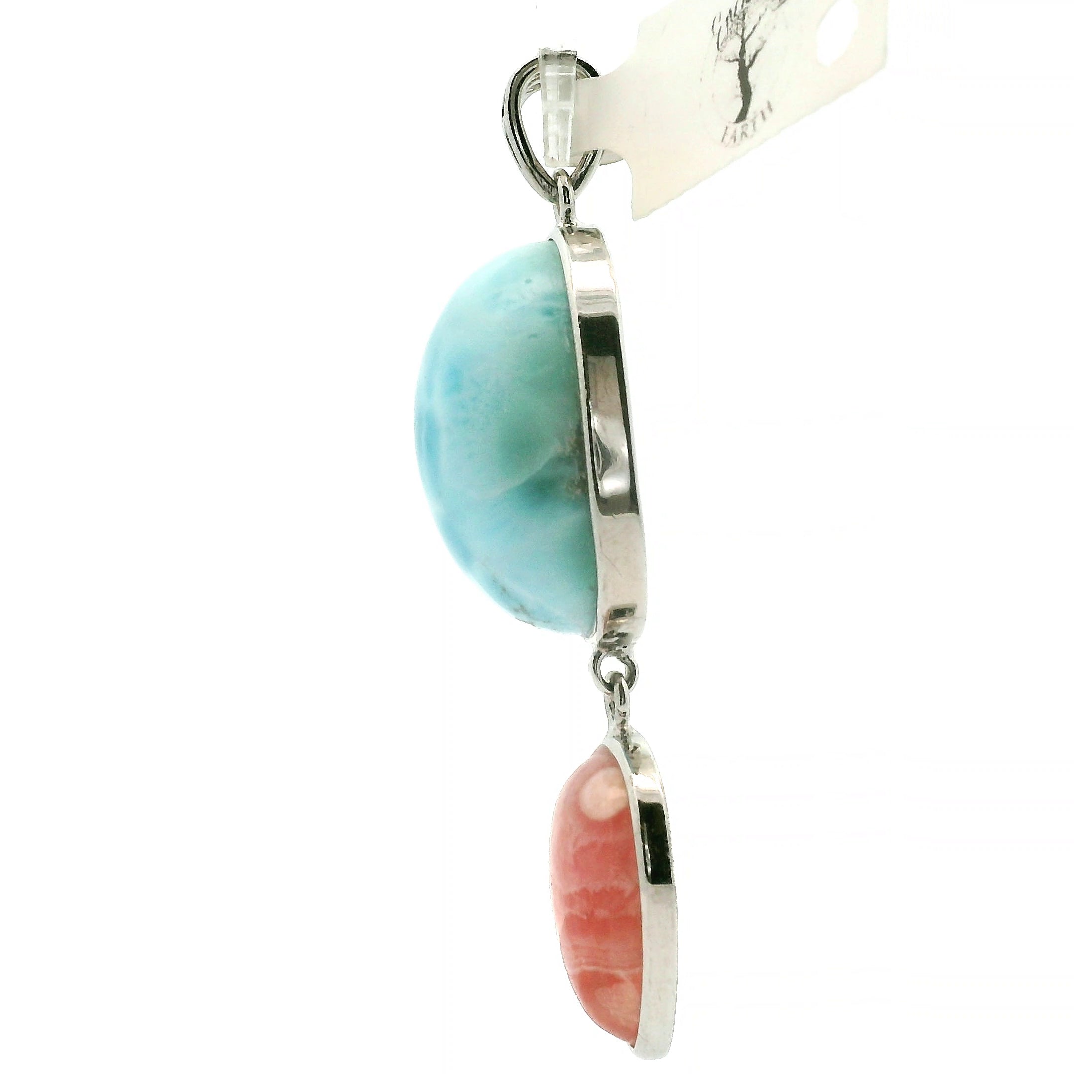 Larimar x Rhodochrosite Pendant .925 Silver (AAA Grade) for Peace and Healing