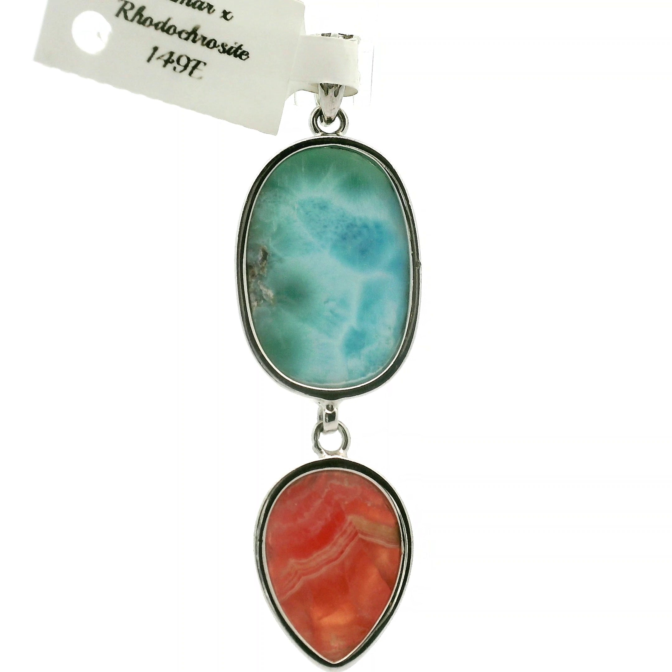 Larimar x Rhodochrosite Pendant .925 Silver (AAA Grade) for Peace and Healing