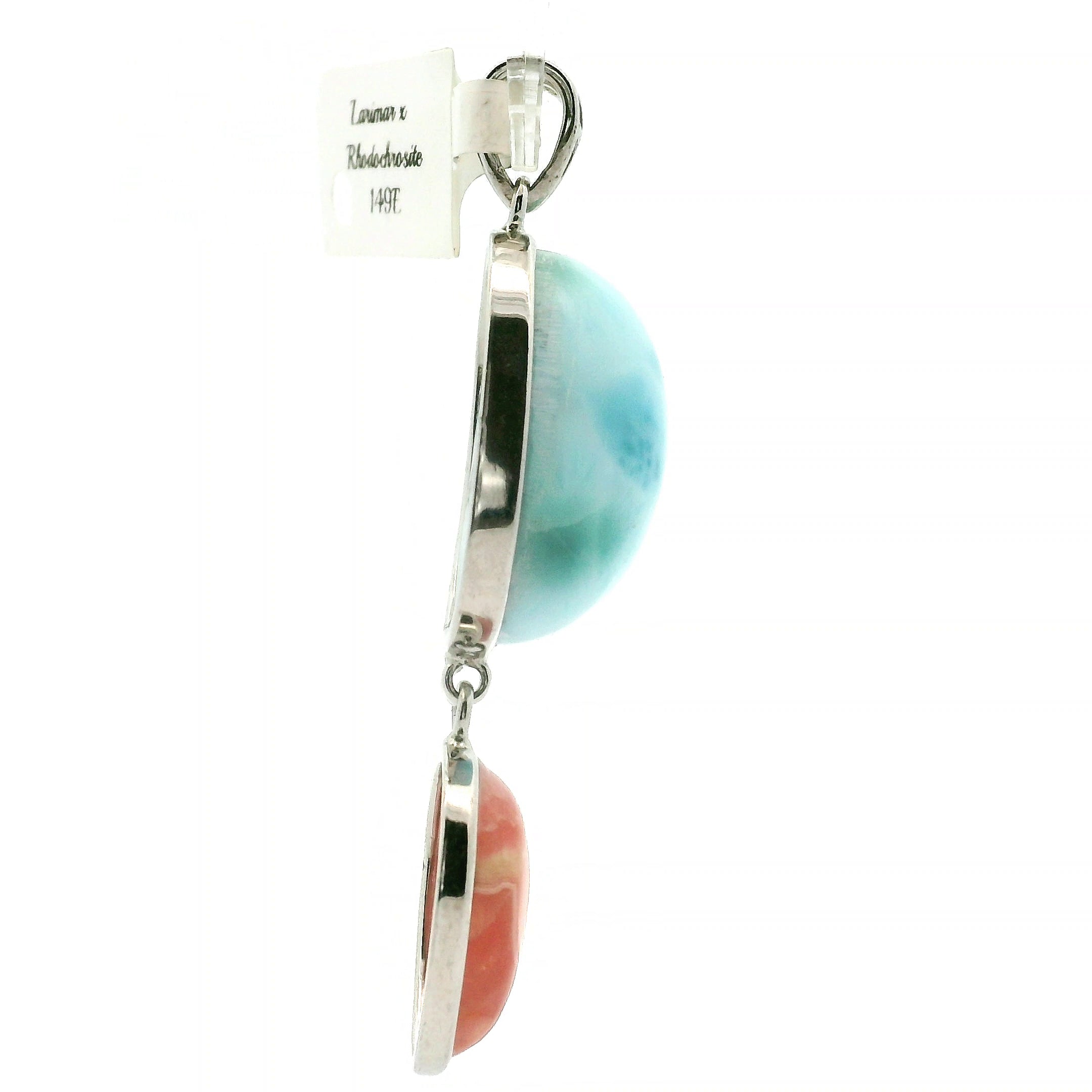 Larimar x Rhodochrosite Pendant .925 Silver (AAA Grade) for Peace and Healing