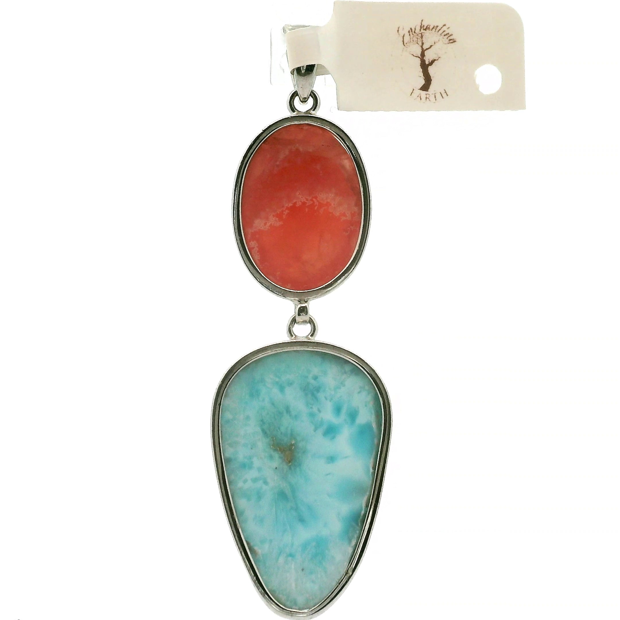 Larimar x Rhodochrosite Pendant .925 Silver (AAA Grade) for Peace and Healing
