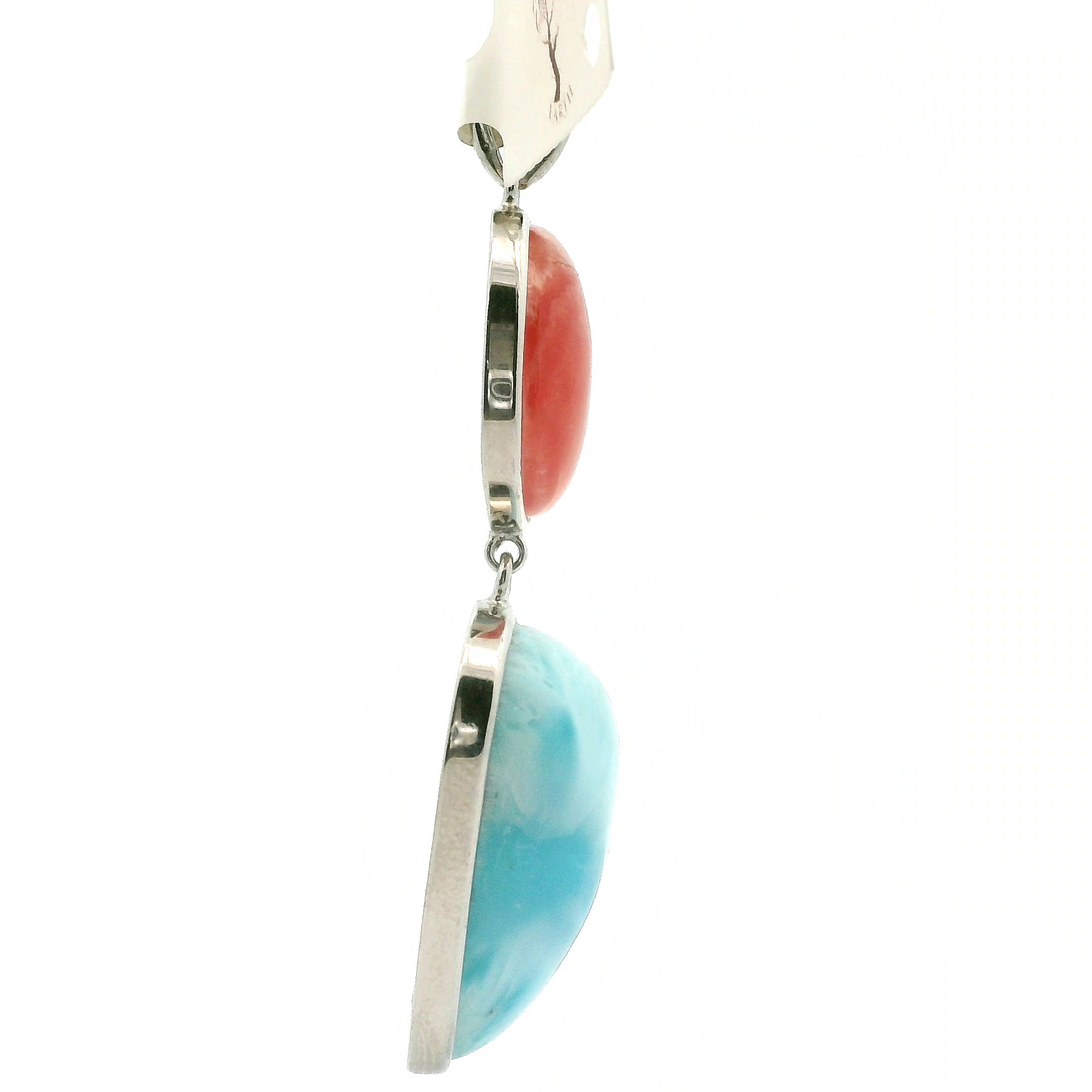 Larimar x Rhodochrosite Pendant .925 Silver (AAA Grade) for Peace and Healing