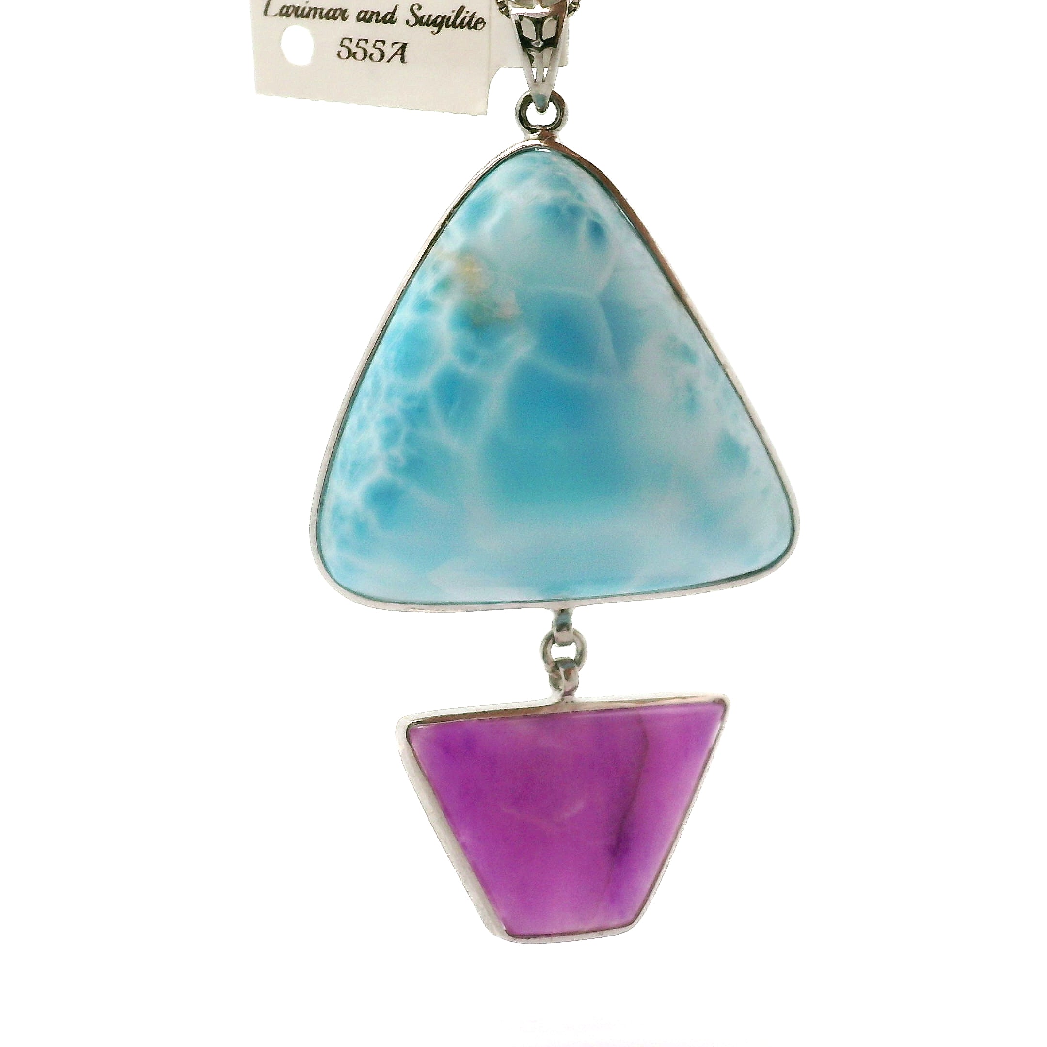 Larimar & Sugilite Pendant .925 Silver for Spiritual Evolution, Powerful Healing and Divine Connection