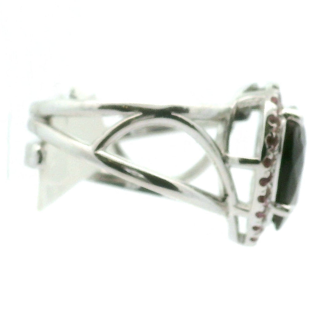 Watermelon Tourmaline with Pink Tourmaline Heart Pavé Ring .925 Silver for Passion for Life and Emotional Healing