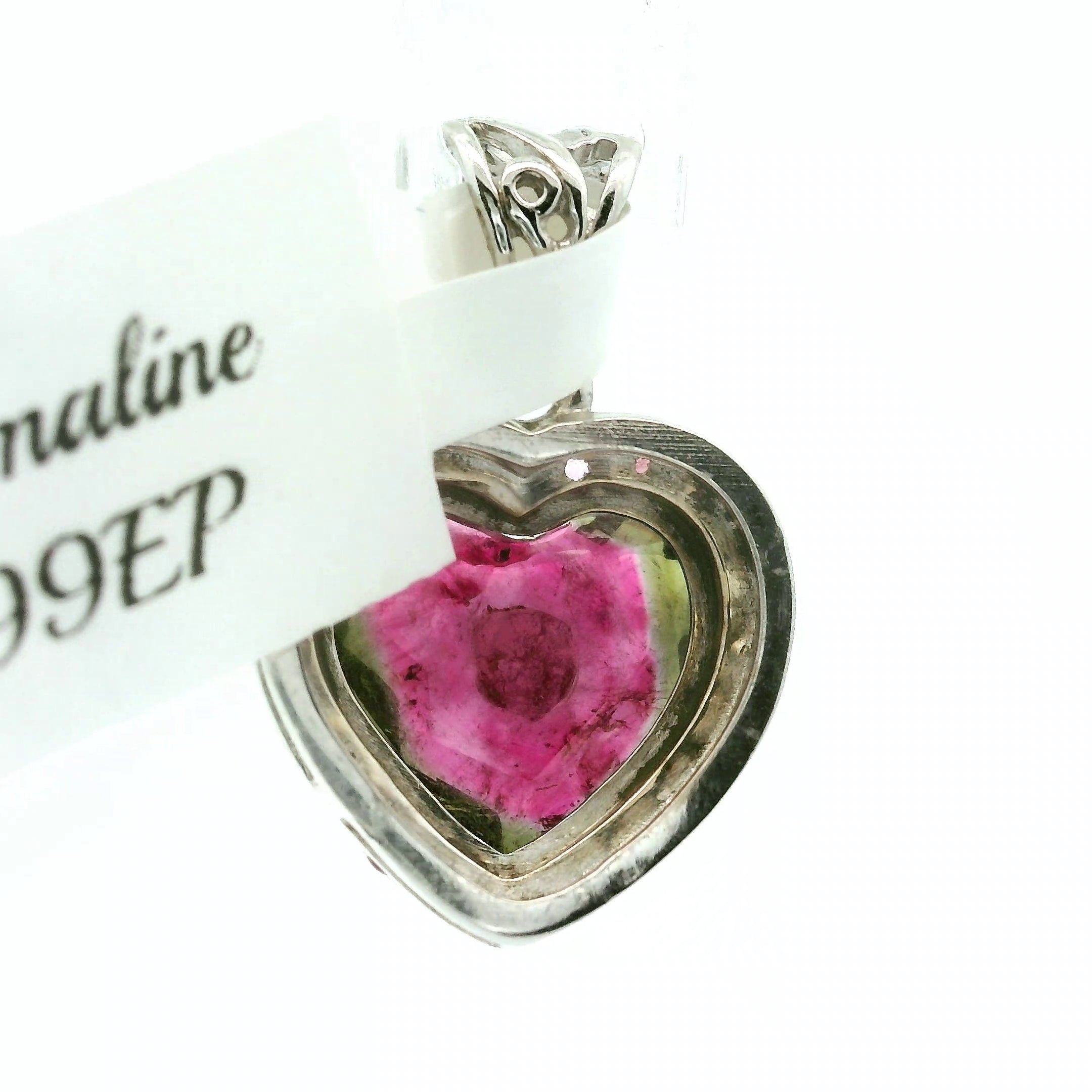 Watermelon Tourmaline with Pink Tourmaline Heart Pavé Pendant .925 Silver for Passion for Life and Emotional Healing