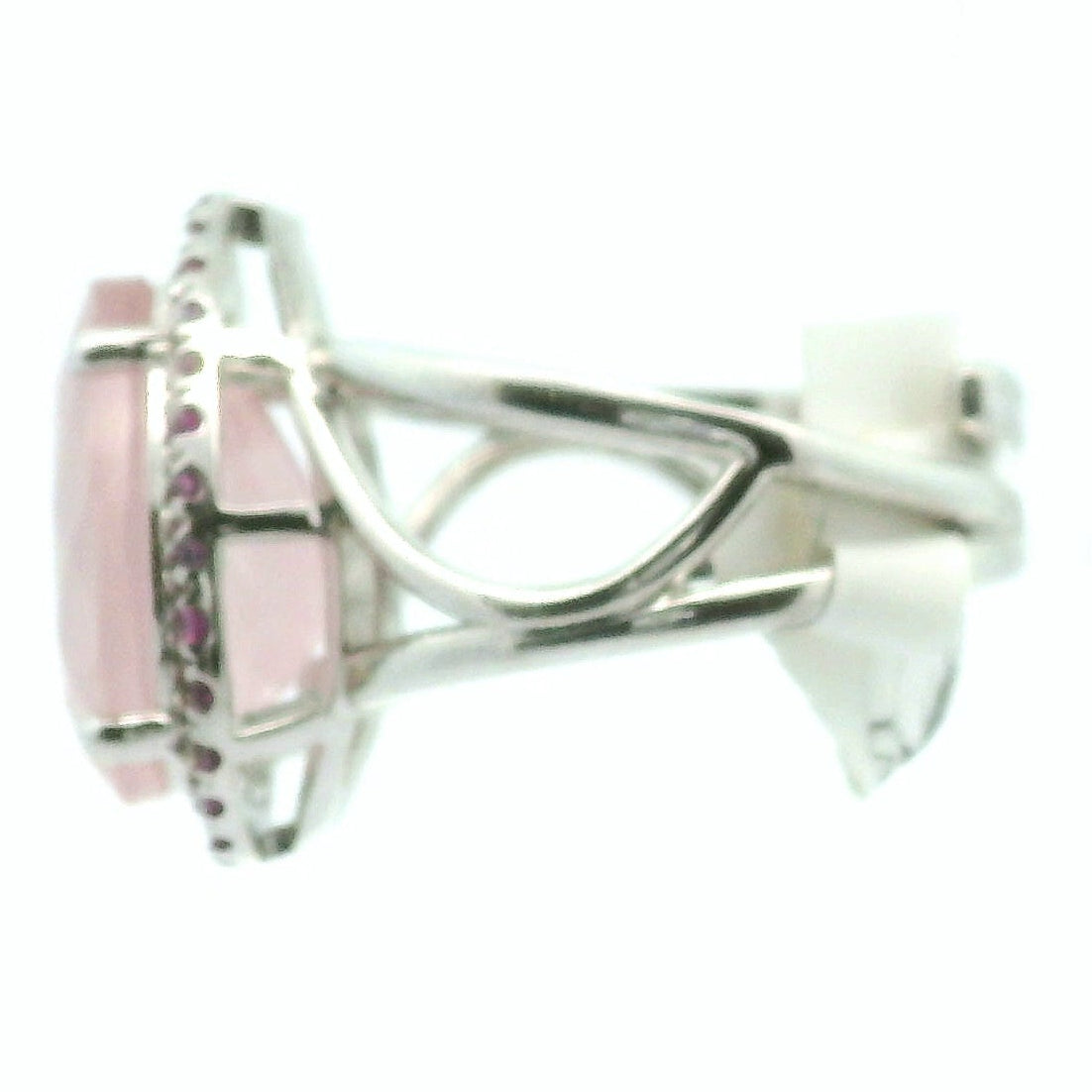 Rose Quartz with Pink Sapphire Pavé Cuff Ring .925 Silver for Self-Love, Acceptance and Emotional Healing