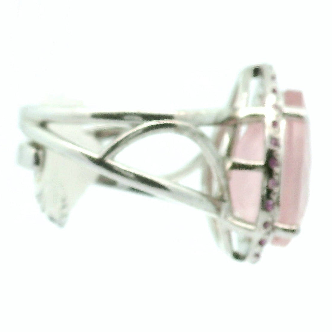 Rose Quartz with Pink Sapphire Pavé Cuff Ring .925 Silver for Self-Love, Acceptance and Emotional Healing