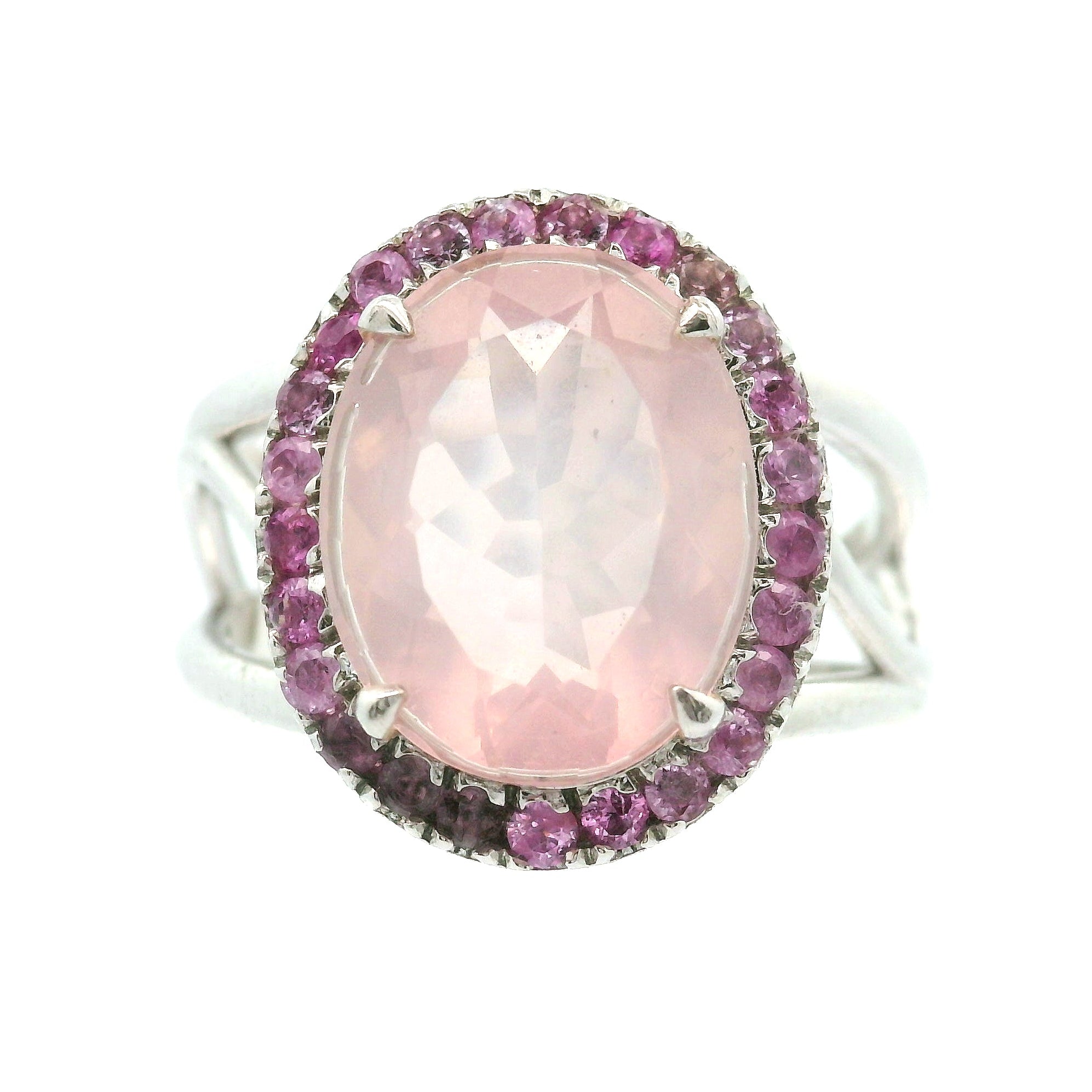 Rose Quartz with Pink Sapphire Pavé Cuff Ring .925 Silver for Self-Love, Acceptance and Emotional Healing
