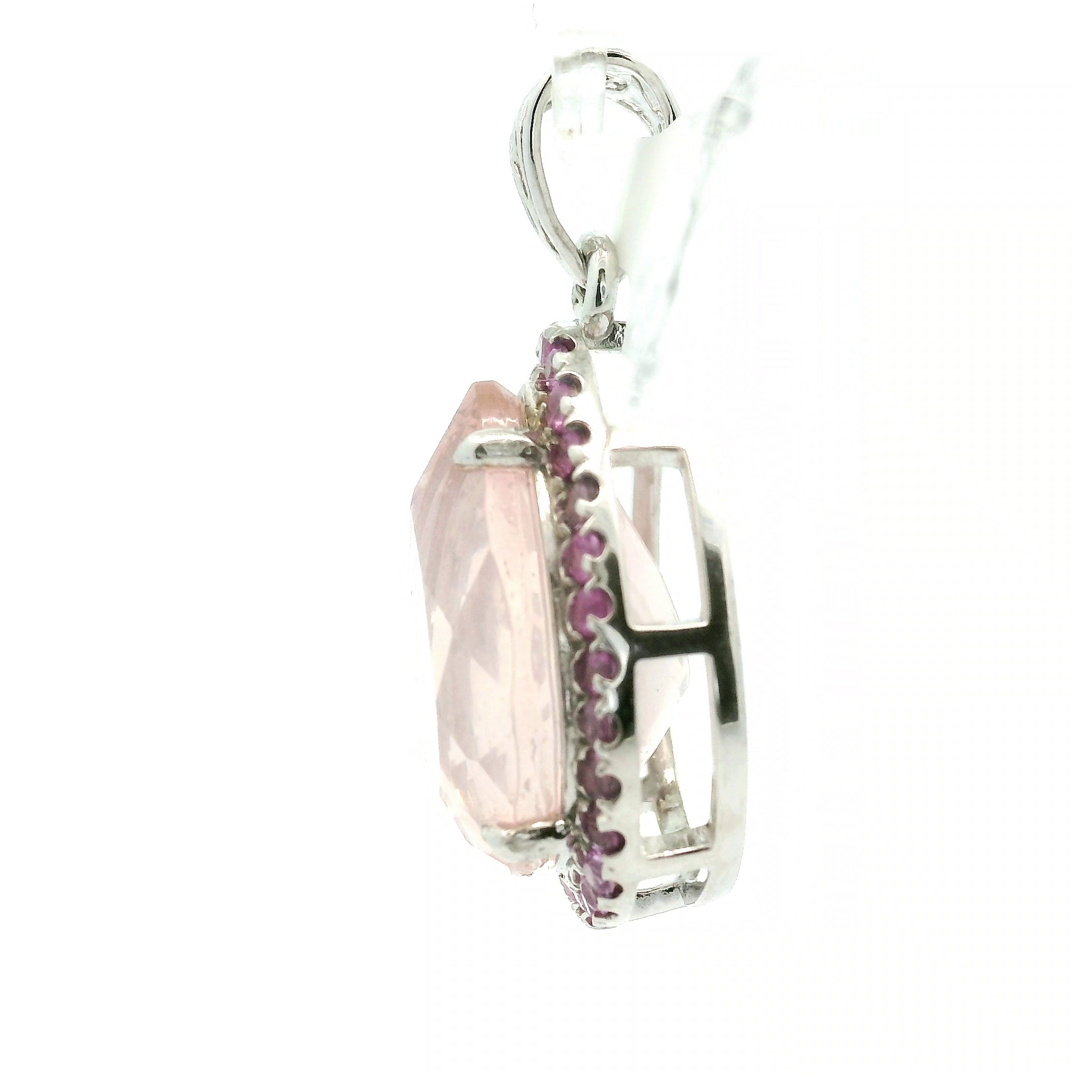 Rose Quartz with Pink Sapphire Pavé Pendant .925 Silver for Self-Love, Acceptance and Emotional Healing