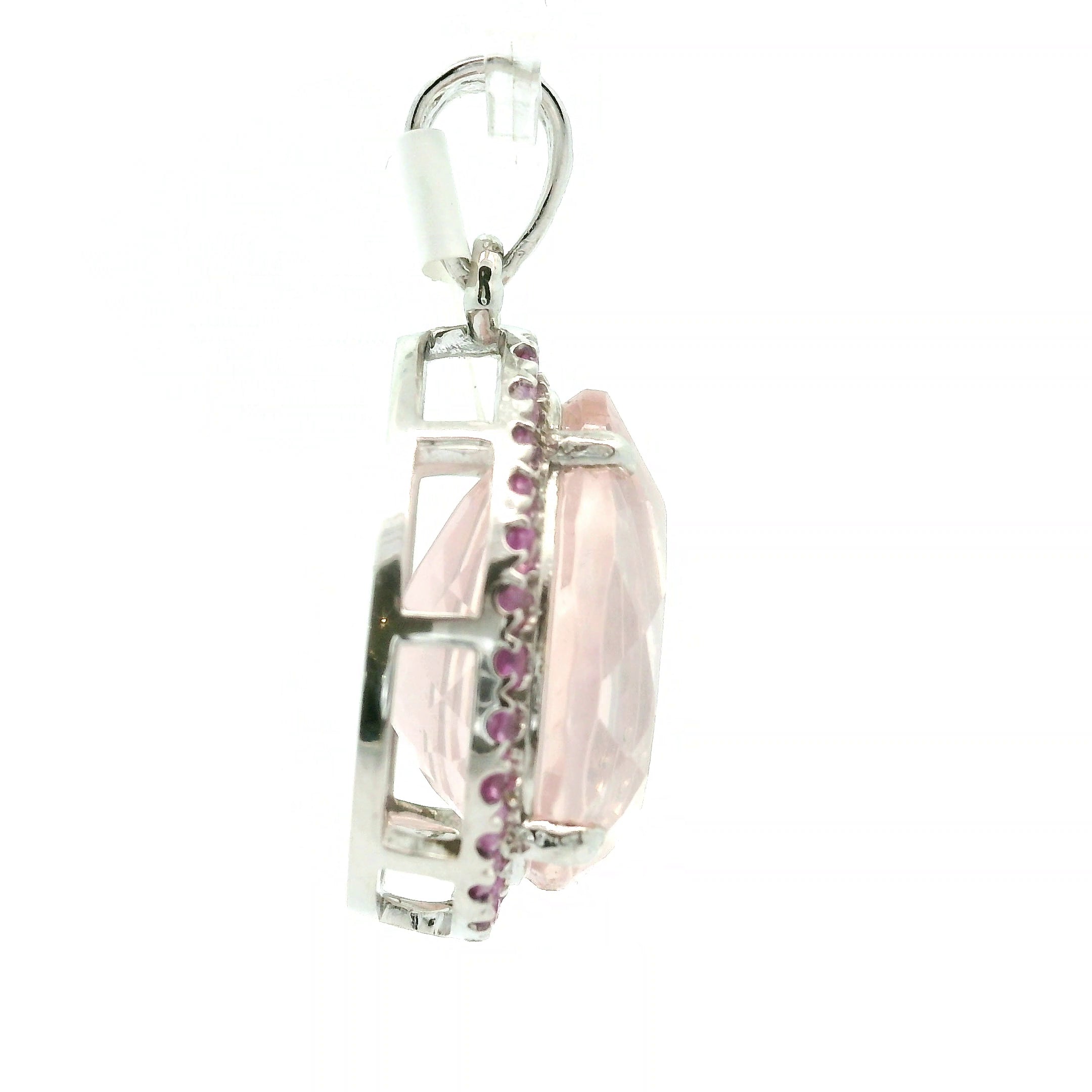 Rose Quartz with Pink Sapphire Pavé Pendant .925 Silver for Self-Love, Acceptance and Emotional Healing