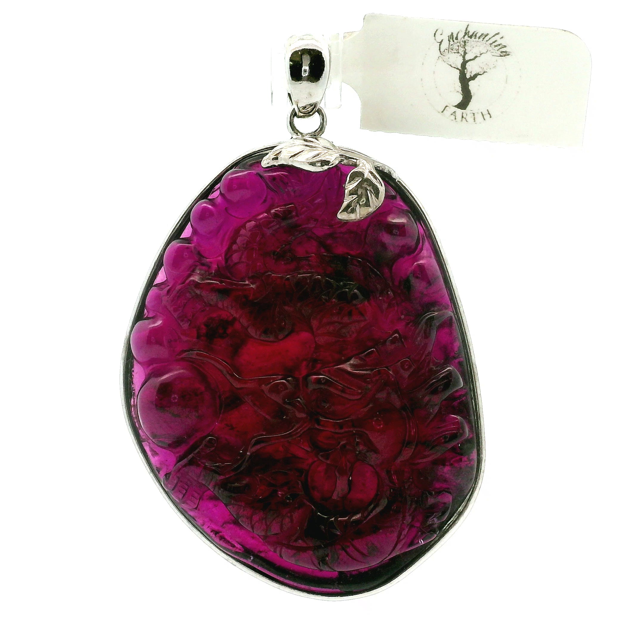 Rhodolite Garnet Carved Dragon Pendant .925 Silver for Health, Grounding and Strength