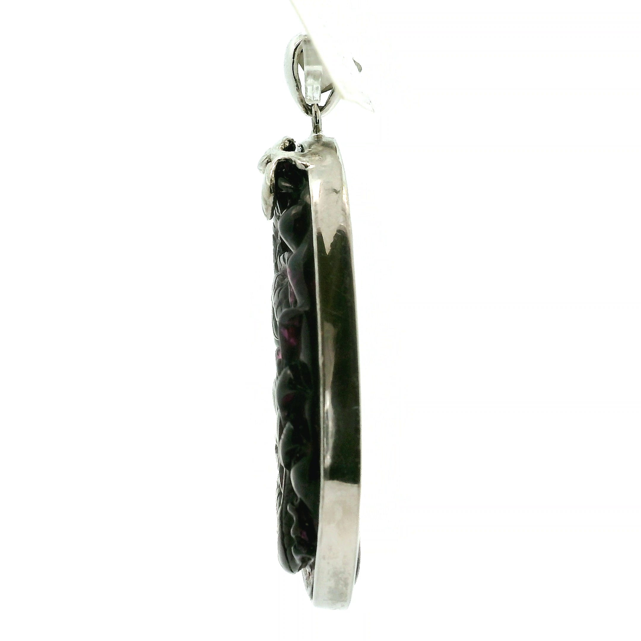 Rhodolite Garnet Carved Dragon Pendant .925 Silver for Health, Grounding and Strength