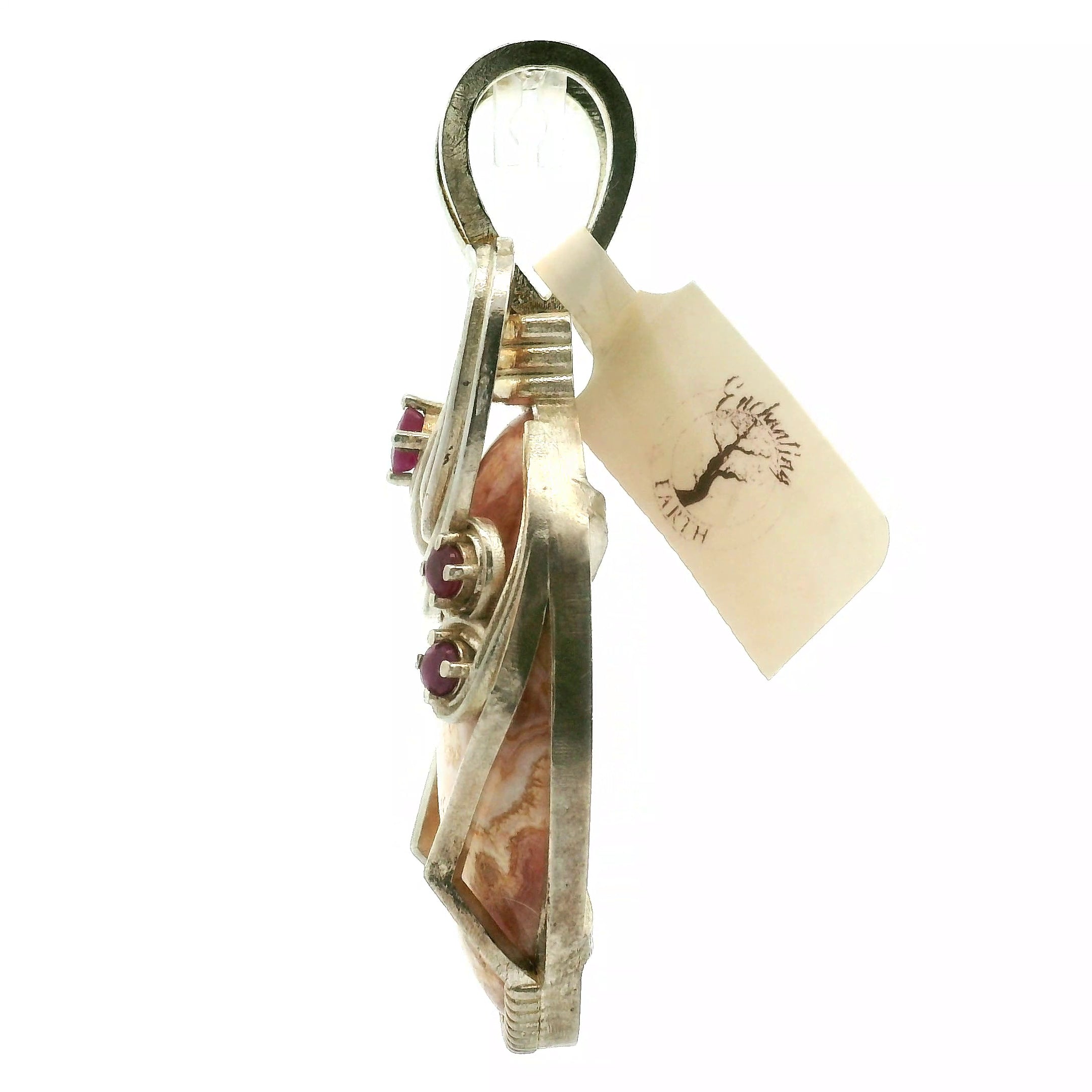Rhodochrosite with Ruby Pendant .925 Silver for Emotional Strength and Trauma Healing