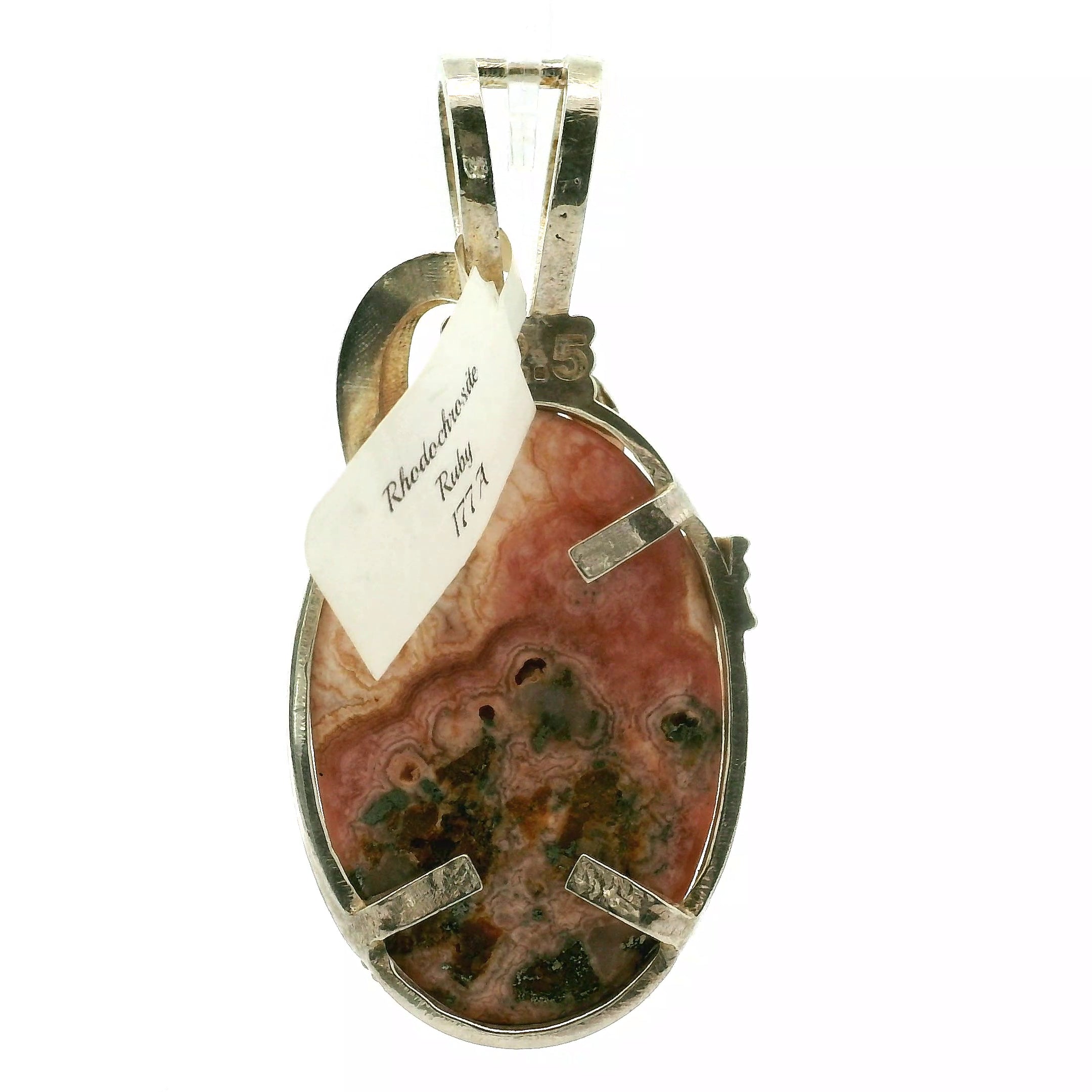 Rhodochrosite with Ruby Pendant .925 Silver for Emotional Strength and Trauma Healing