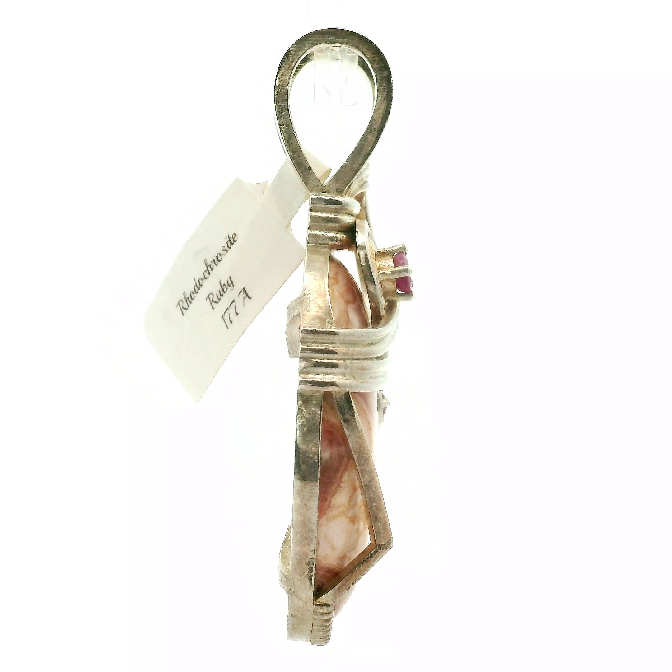 Rhodochrosite with Ruby Pendant .925 Silver for Emotional Strength and Trauma Healing